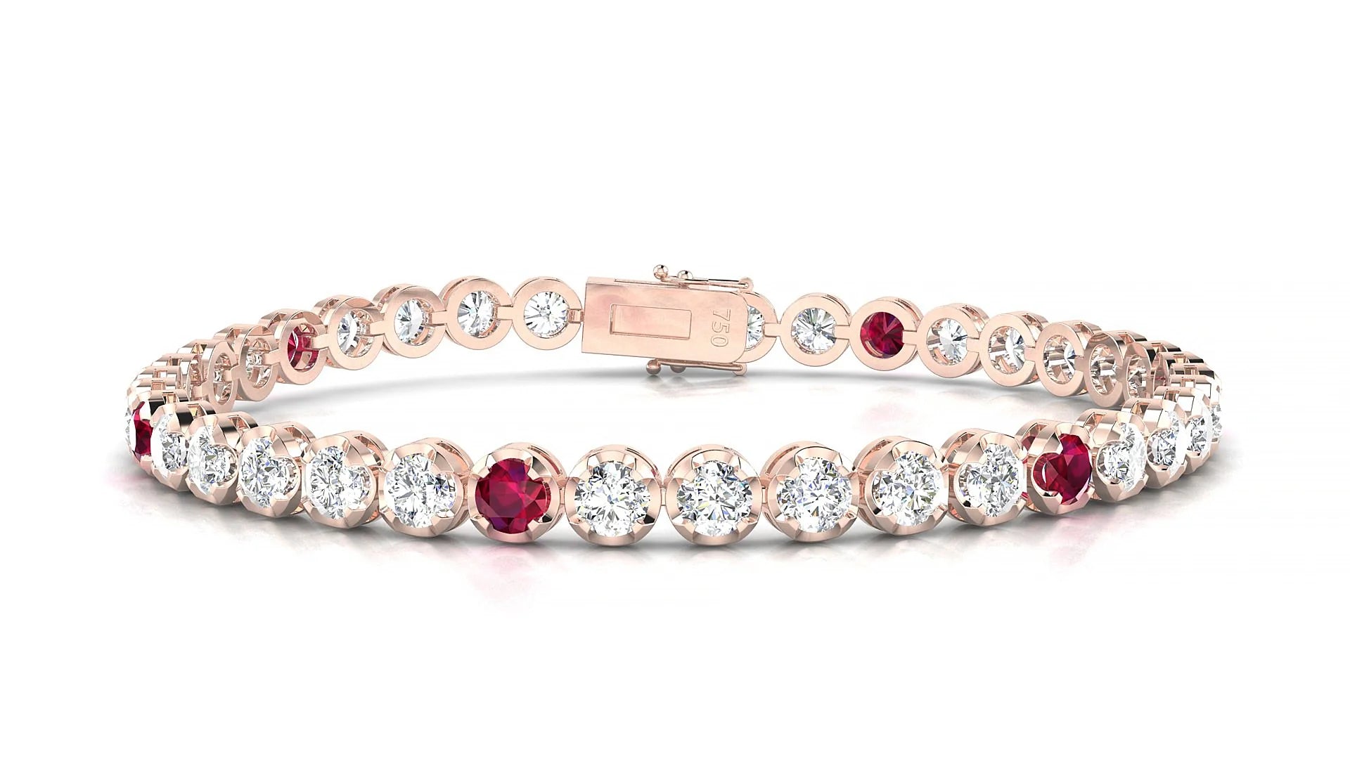 Bengal 1-5 | 18k Rose Gold 3.4 mm Round Natural Ruby & Diamond Tennis Bracelet