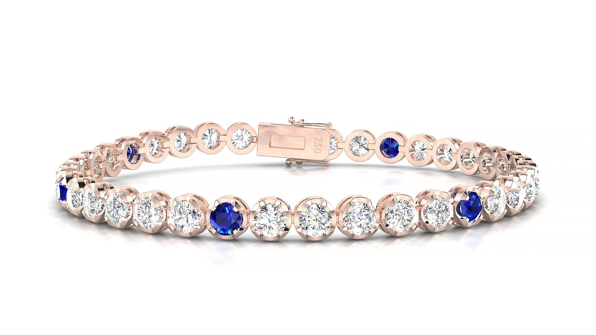 Bengal 1-5 | 18k Rose Gold 3.4 mm Round Natural Sapphire & Diamond 15 cm Tennis Bracelet