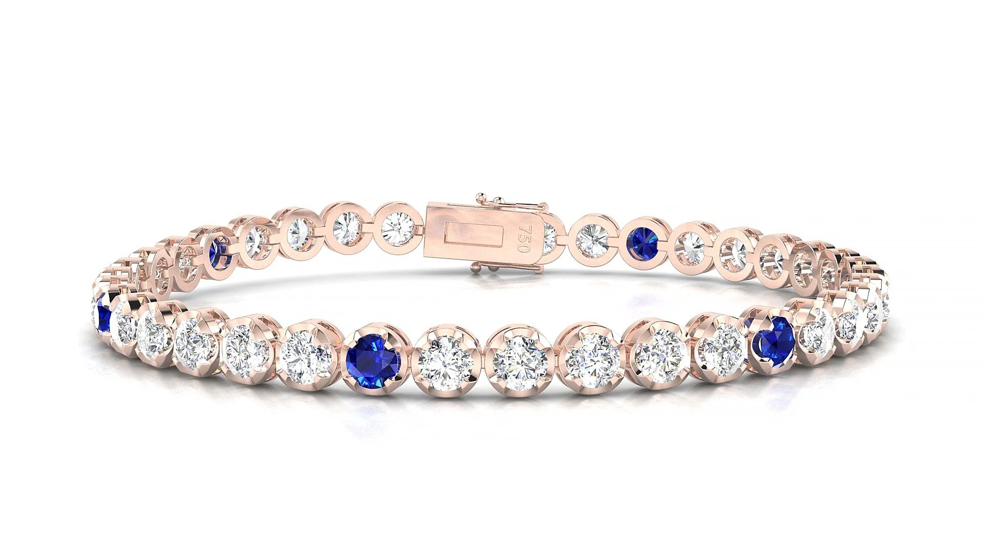 Bengal 1-5 | 18k Rose Gold 3.4 mm Round Natural Sapphire & Diamond Tennis Bracelet