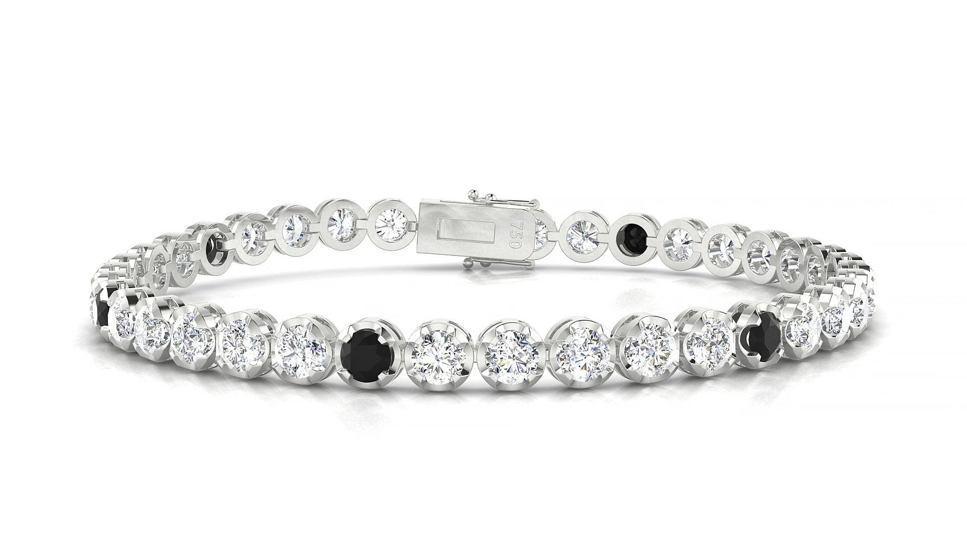 Bengal 1-5 | 18k White Gold 3.4 mm Round Natural Black Diamond & Diamond 15 cm Tennis Bracelet
