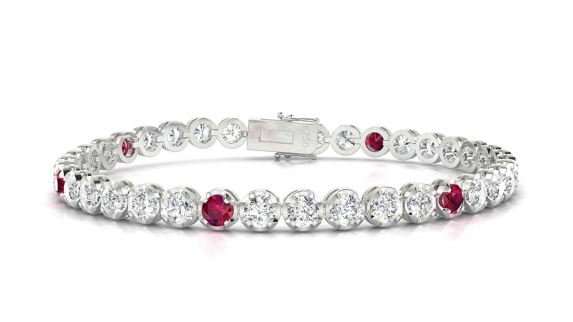 Bengal 1-5 | 18k White Gold 3.4 mm Round Natural Ruby & Diamond 17 cm Tennis Bracelet