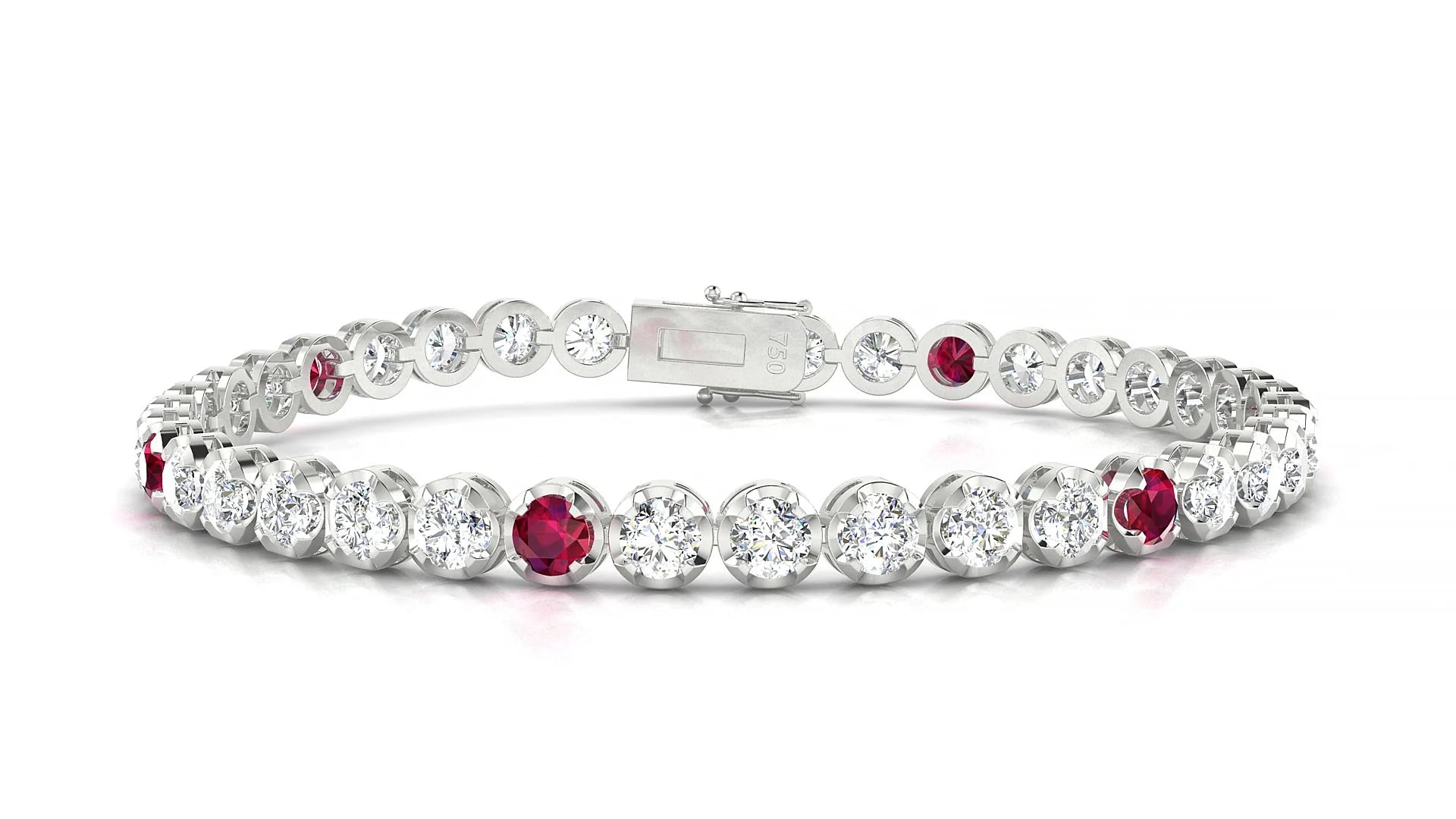 Bengal 1-5 | 18k White Gold 3.4 mm Round Natural Ruby & Diamond Tennis Bracelet