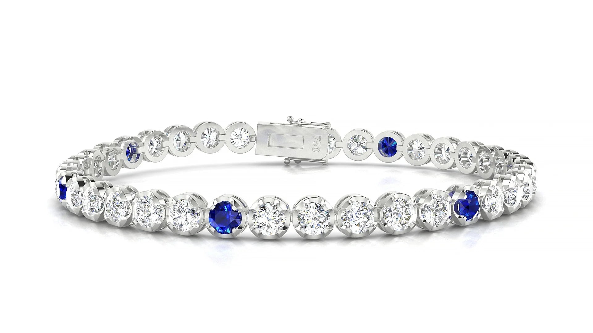 Bengal 1-5 | 18k White Gold 3.4 mm Round Natural Sapphire & Diamond Tennis Bracelet