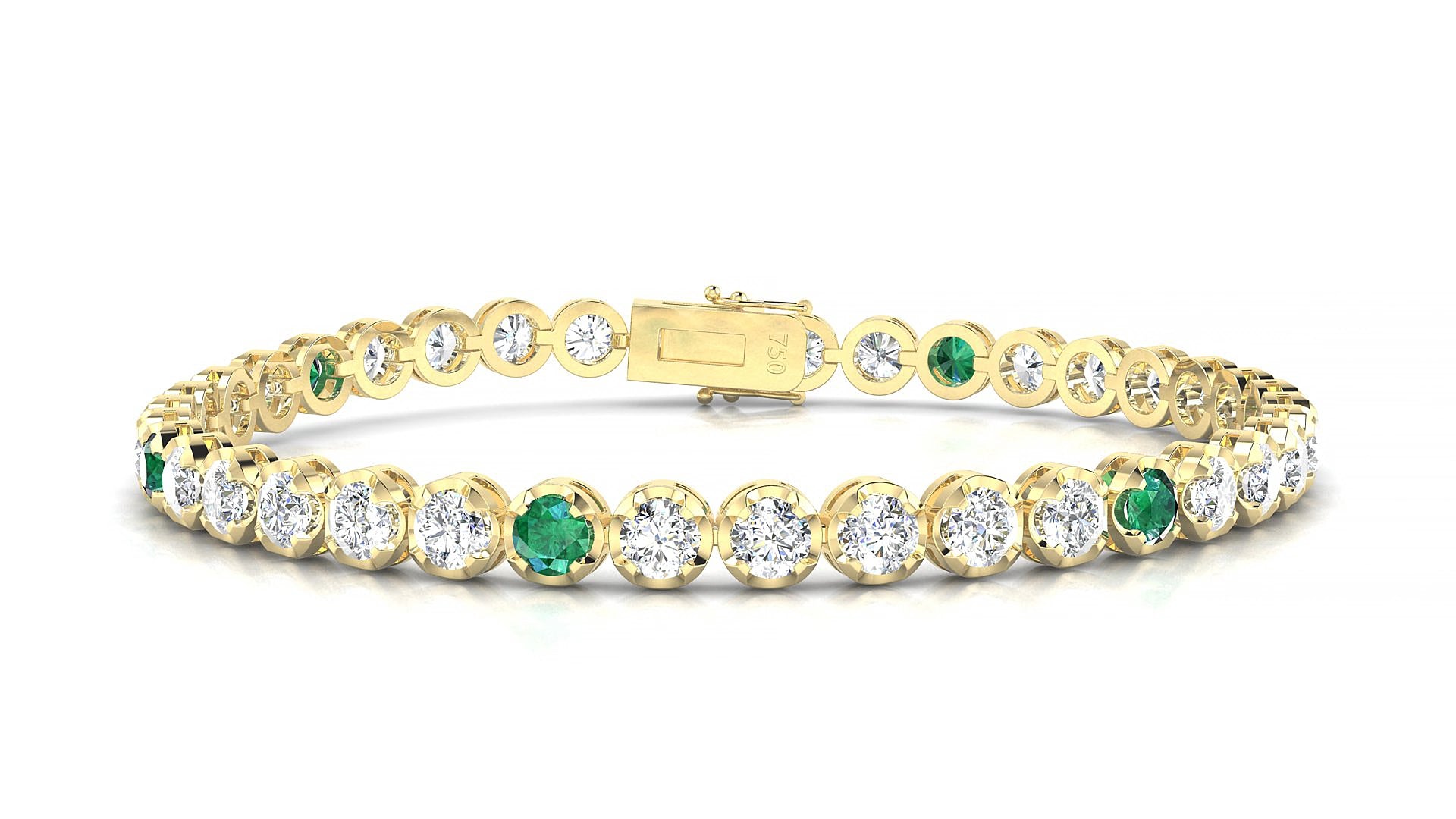 Bengal 1-5 | 18k Yellow Gold 3.4 mm Round Natural Emerald & Diamond 18 cm Tennis Bracelet
