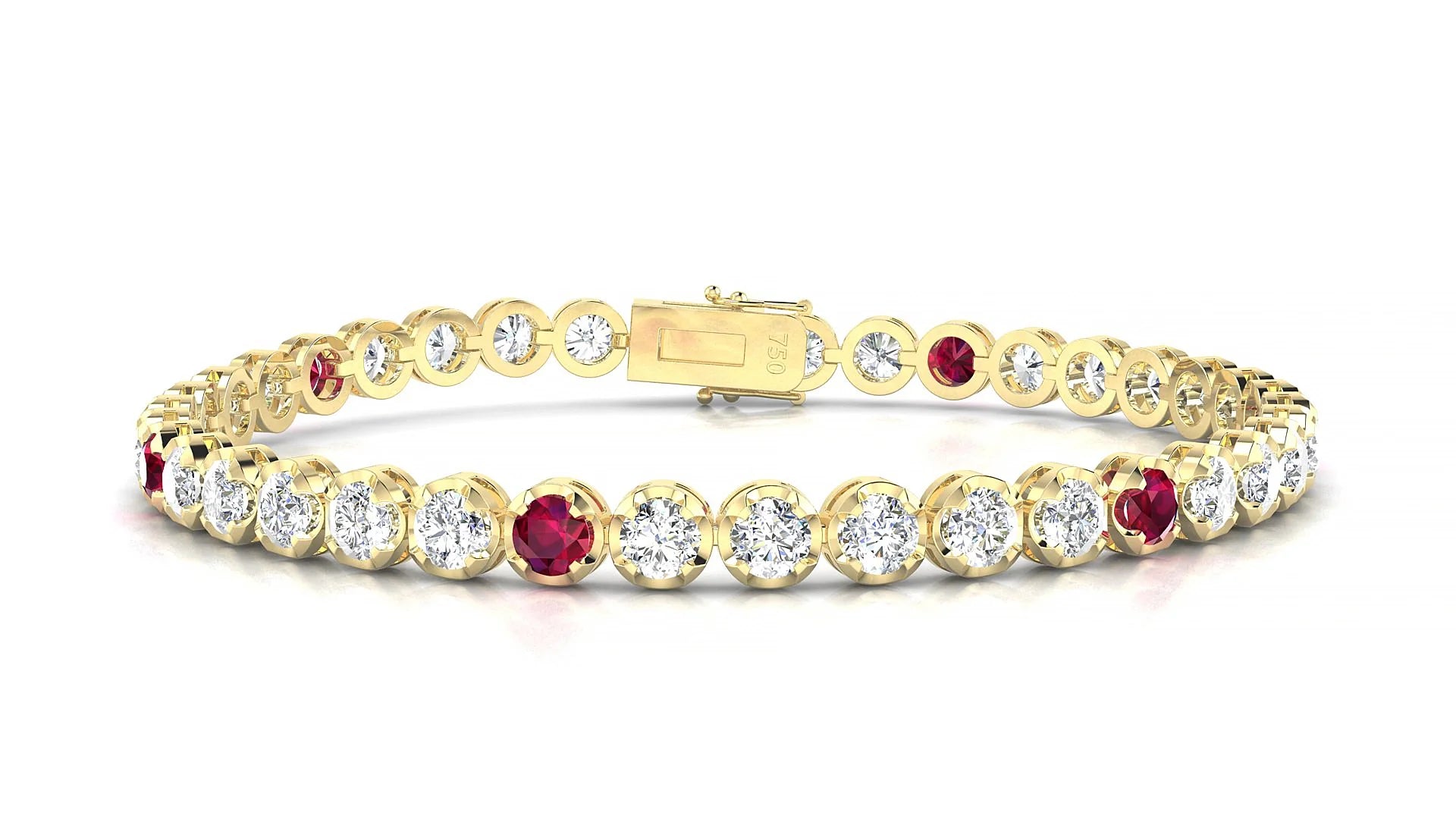 Bengal 1-5 | 18k Yellow Gold 3.4 mm Round Natural Ruby & Diamond Tennis Bracelet