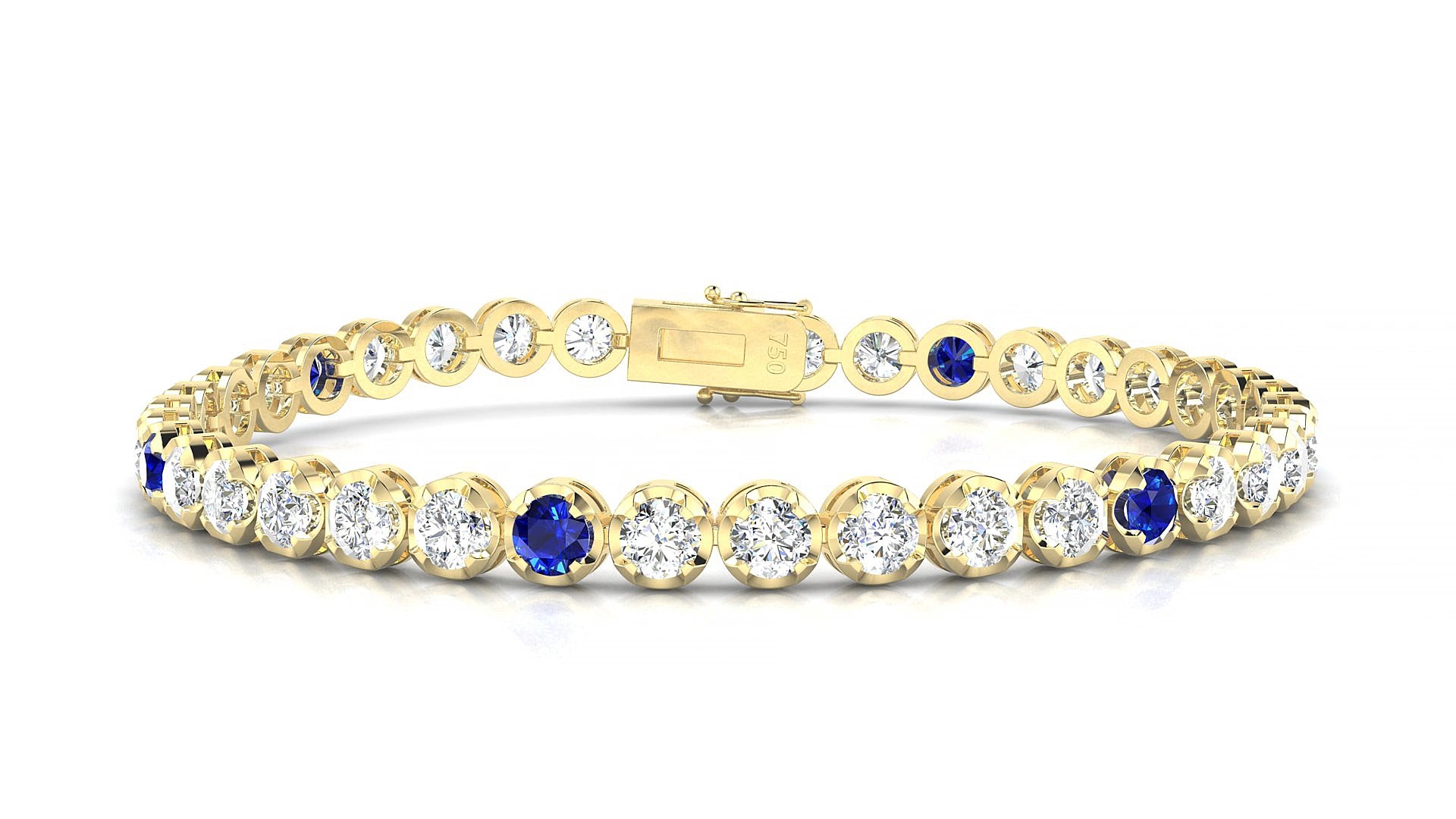 Bengal 1-5 | 18k Yellow Gold 3.4 mm Round Natural Sapphire & Diamond 17 cm Tennis Bracelet