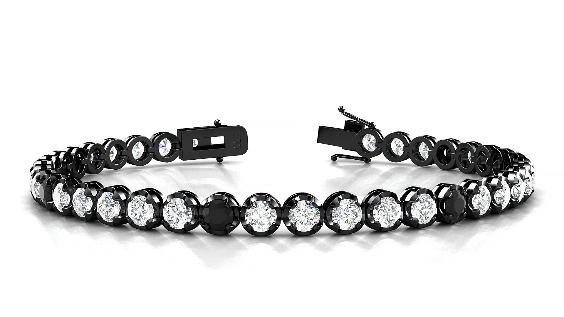 Bengal 1-5 | 18k Black Gold 3.4 mm Round Natural Black Diamond & Diamond Tennis Bracelet