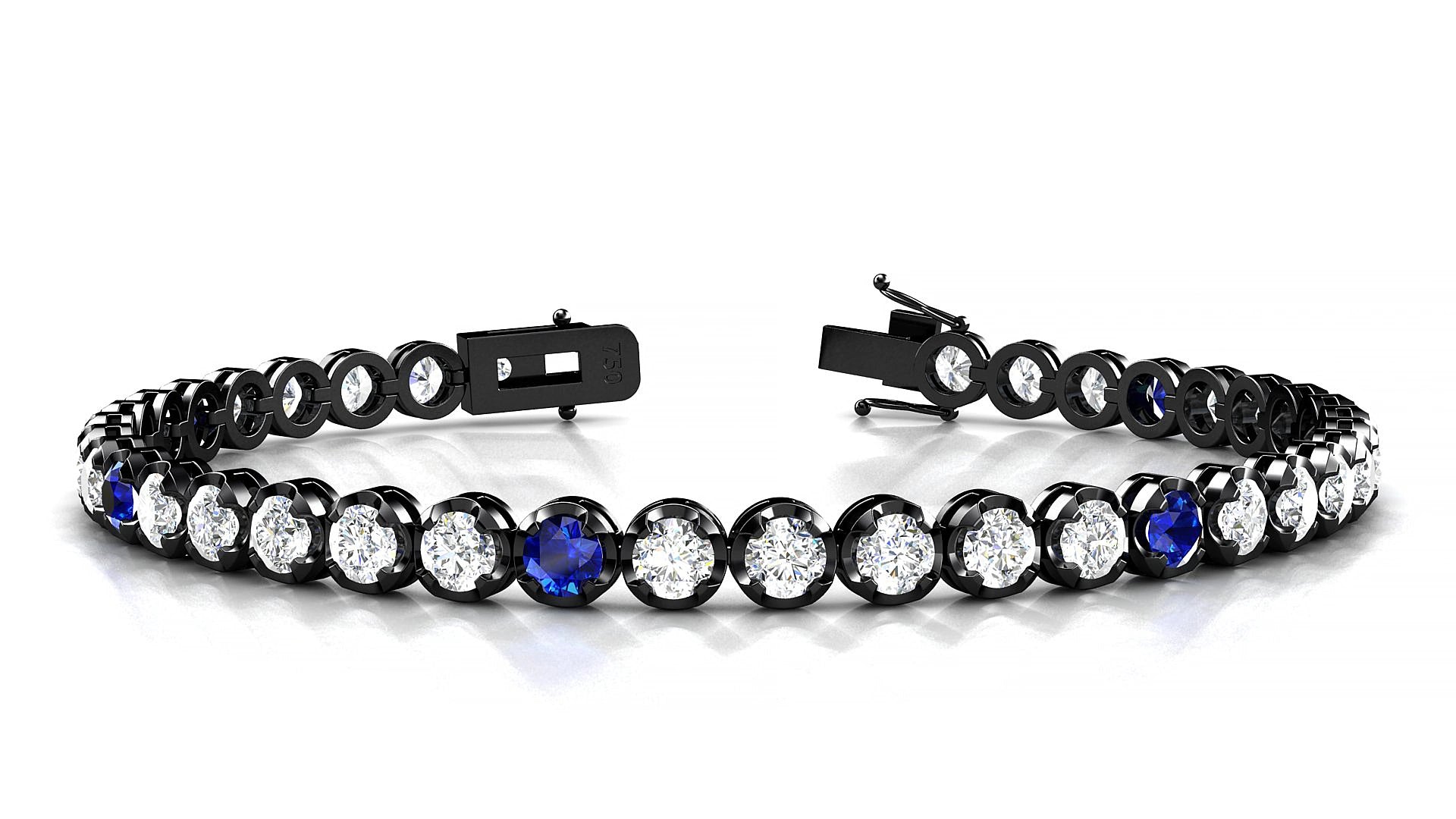 Bengal 1-5 | 18k Black Gold 3.4 mm Round Natural Sapphire & Diamond 15 cm Tennis Bracelet