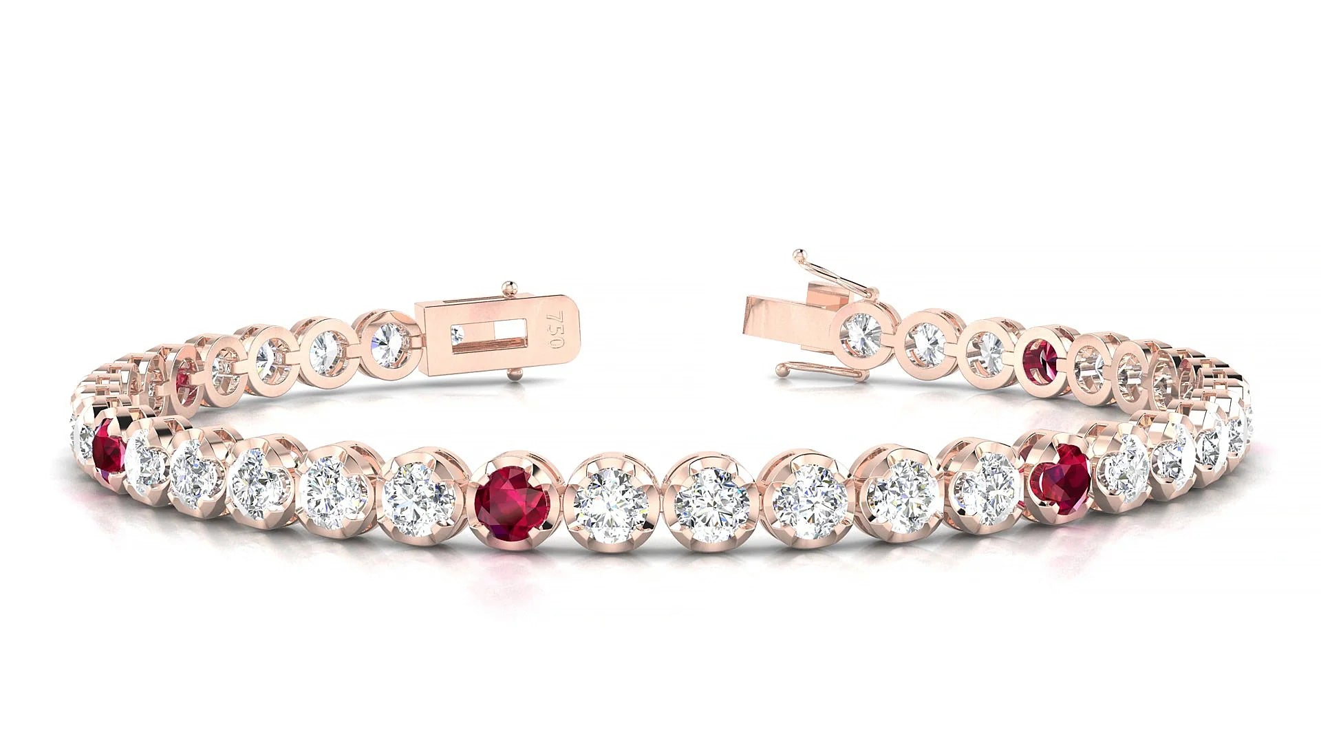 Bengal 1-5 | 18k Rose Gold 3.4 mm Round Natural Ruby & Diamond Tennis Bracelet
