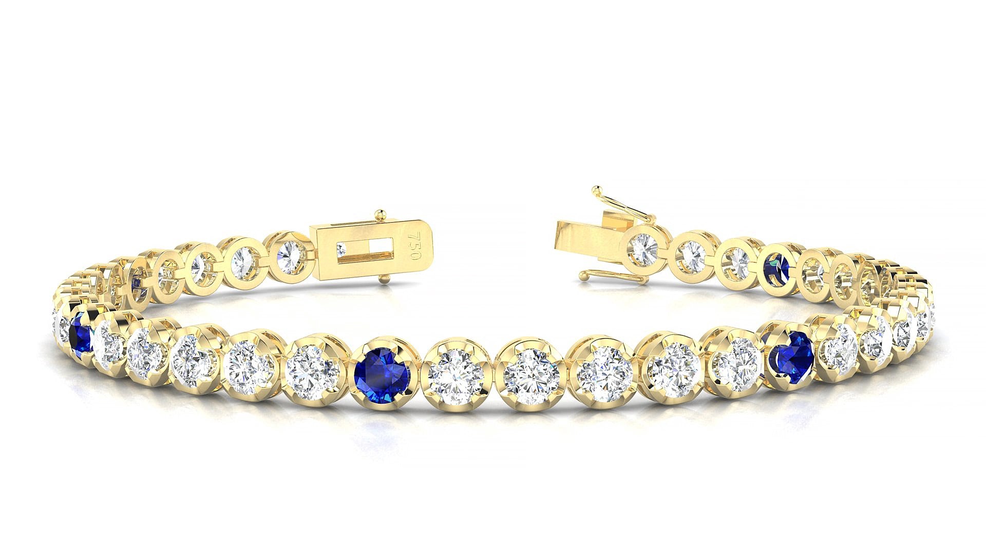 Bengal 1-5 | 18k Yellow Gold 3.4 mm Round Natural Sapphire & Diamond 17 cm Tennis Bracelet