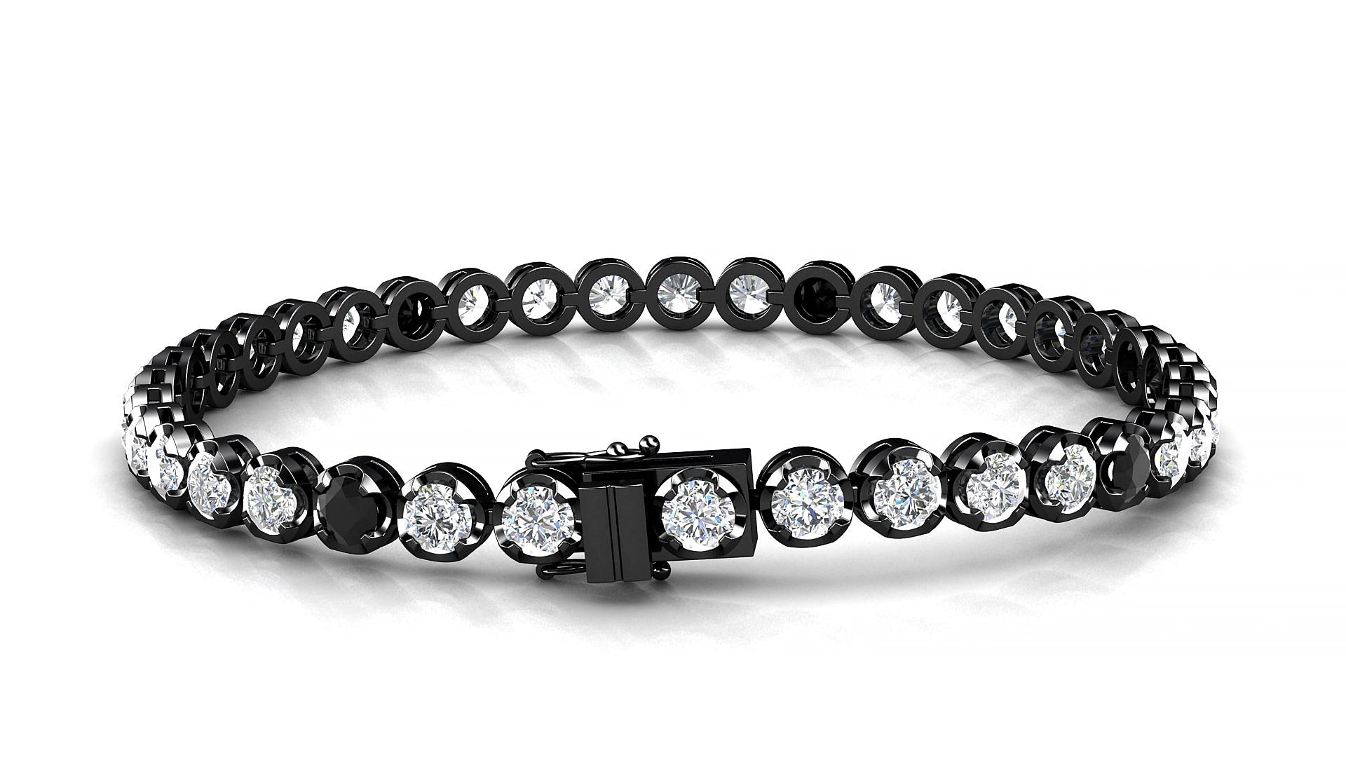 Bengal 1-5 | 18k Black Gold 3.4 mm Round Natural Black Diamond & Diamond 16 cm Tennis Bracelet