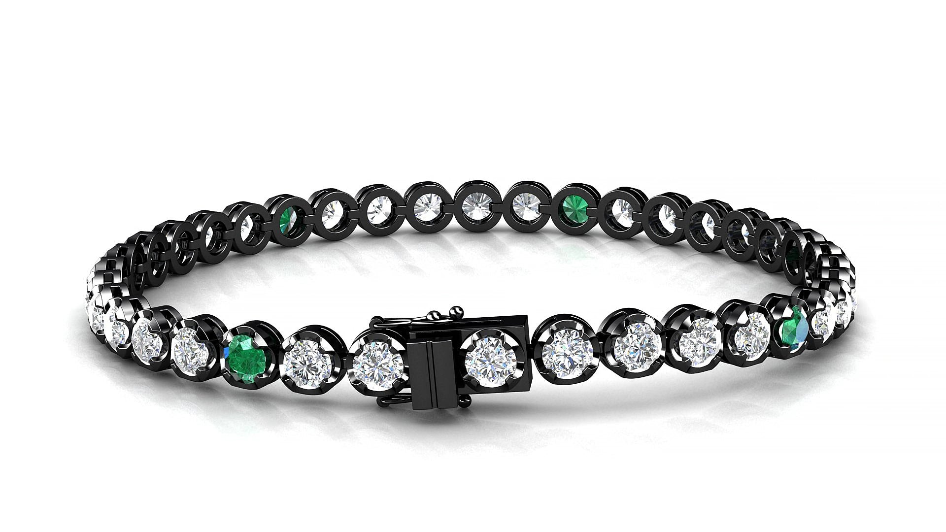 Bengal 1-5 | 18k Black Gold 3.4 mm Round Natural Emerald & Diamond 15 cm Tennis Bracelet