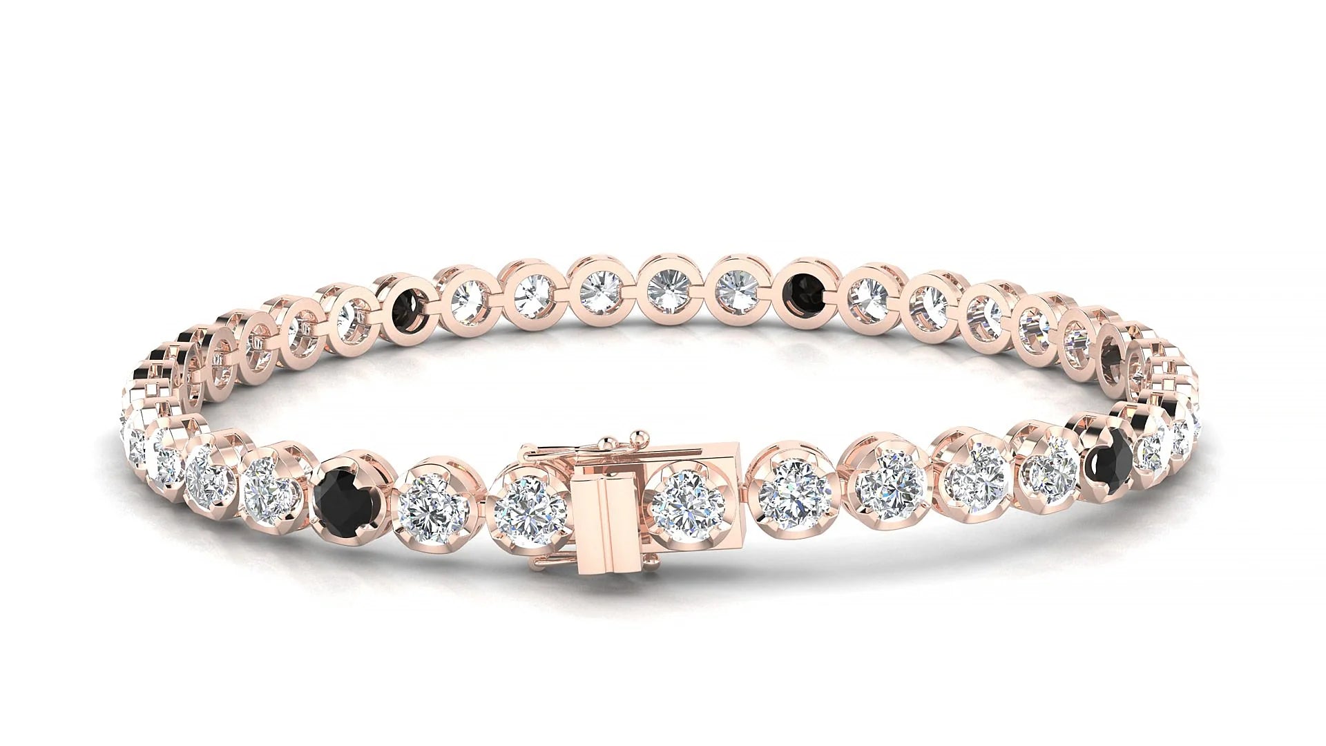 Bengal 1-5 | 18k Rose Gold 3.4 mm Round Natural Black Diamond & Diamond Tennis Bracelet