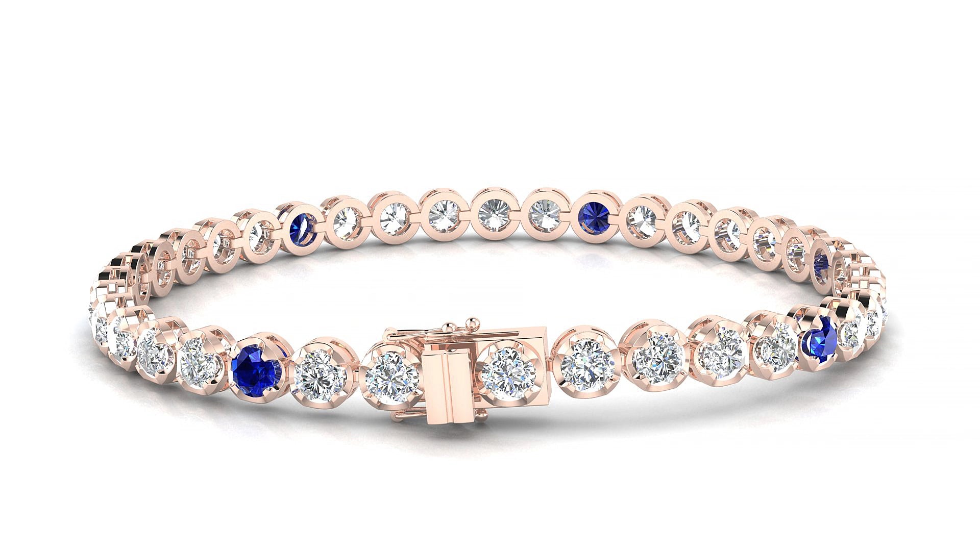 Bengal 1-5 | 18k Rose Gold 3.4 mm Round Natural Sapphire & Diamond 16 cm Tennis Bracelet