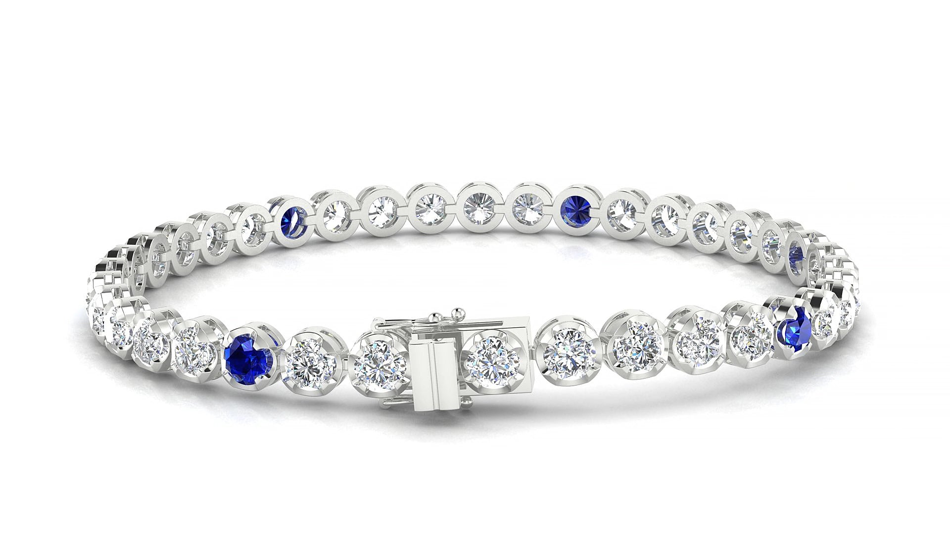 Bengal 1-5 | 18k White Gold 3.4 mm Round Natural Sapphire & Diamond 15 cm Tennis Bracelet