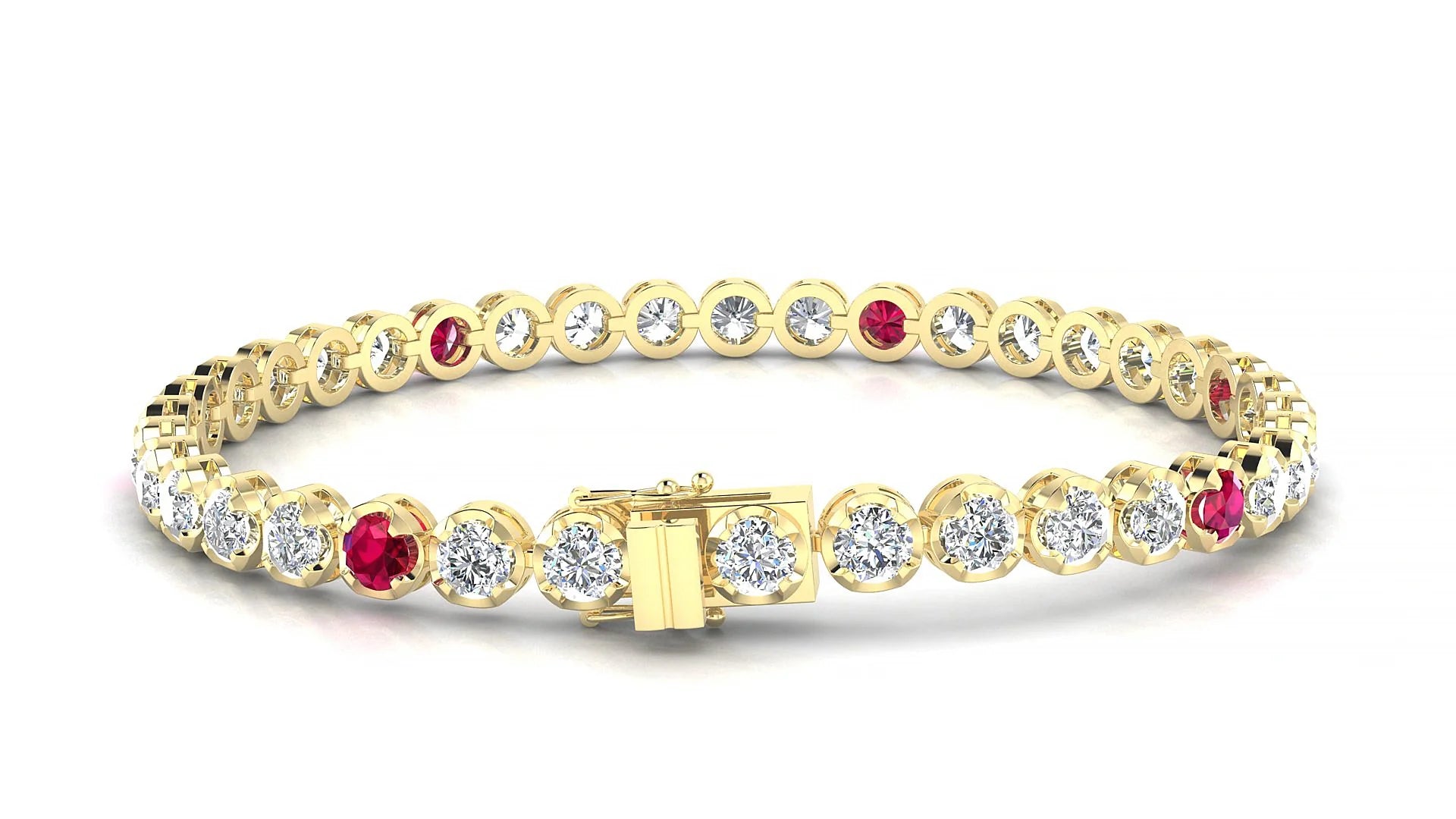 Bengal 1-5 | 18k Yellow Gold 3.4 mm Round Natural Ruby & Diamond Tennis Bracelet