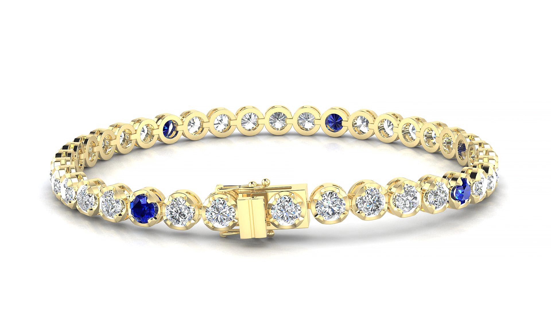 Bengal 1-5 | 18k Yellow Gold 3.4 mm Round Natural Sapphire & Diamond 17 cm Tennis Bracelet
