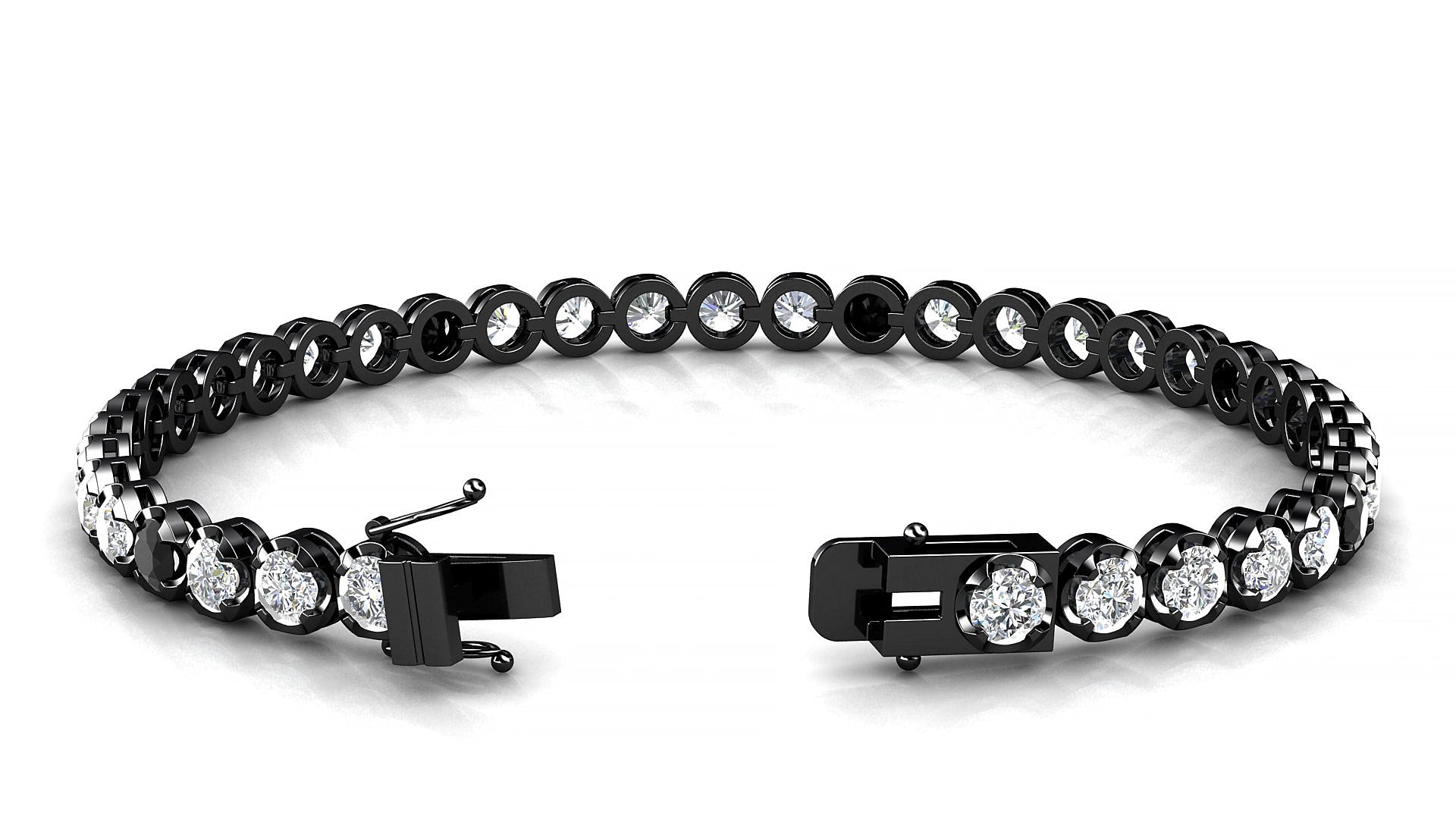 Bengal 1-5 | 18k Black Gold 3.4 mm Round Natural Black Diamond & Diamond 17 cm Tennis Bracelet