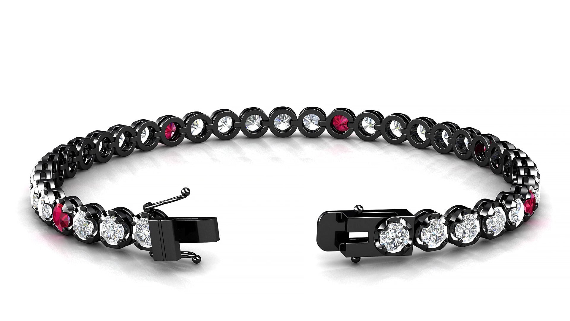 Bengal 1-5 | 18k Black Gold 3.4 mm Round Natural Ruby & Diamond 15 cm Tennis Bracelet