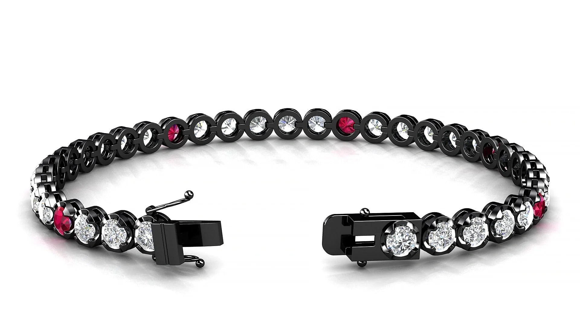 Bengal 1-5 | 18k Black Gold 3.4 mm Round Natural Ruby & Diamond Tennis Bracelet