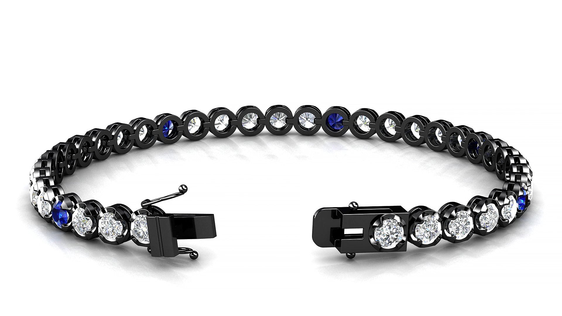 Bengal 1-5 | 18k Black Gold 3.4 mm Round Natural Sapphire & Diamond 15 cm Tennis Bracelet