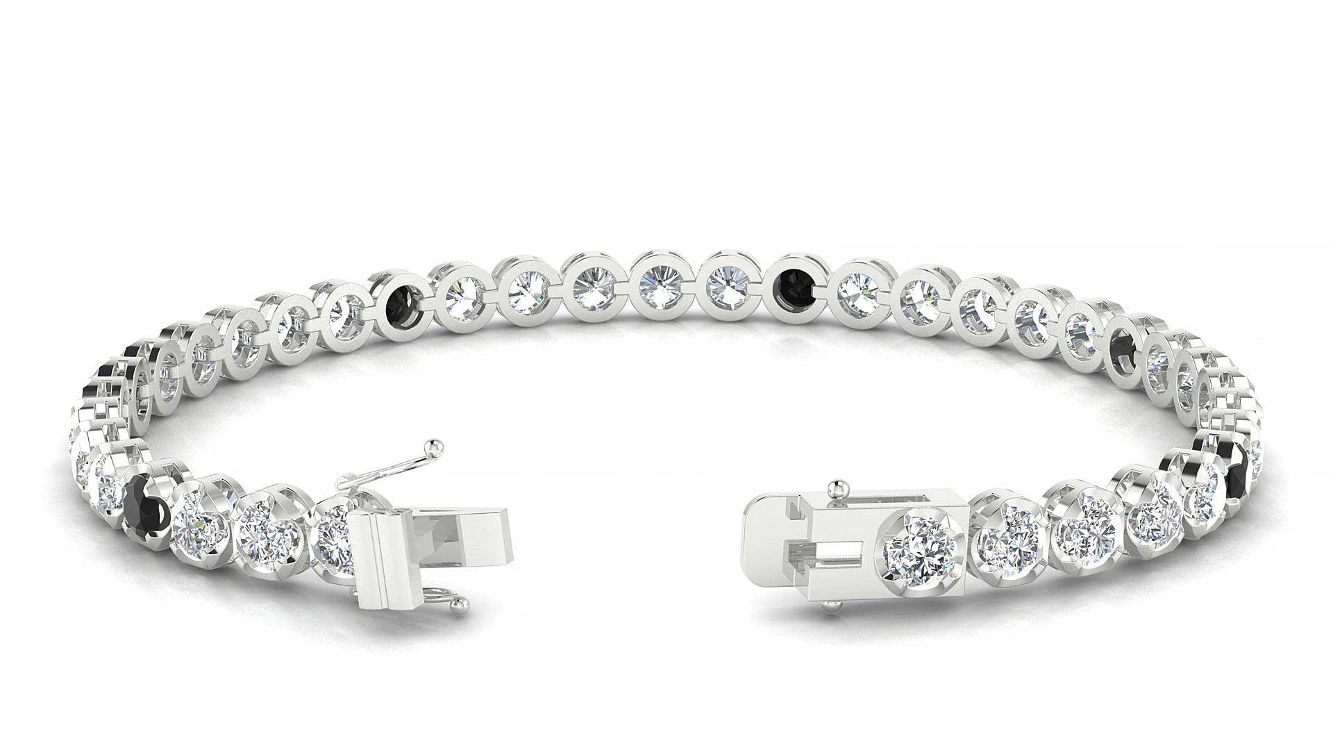 Bengal 1-5 | 18k White Gold 3.4 mm Round Natural Black Diamond & Diamond 17 cm Tennis Bracelet