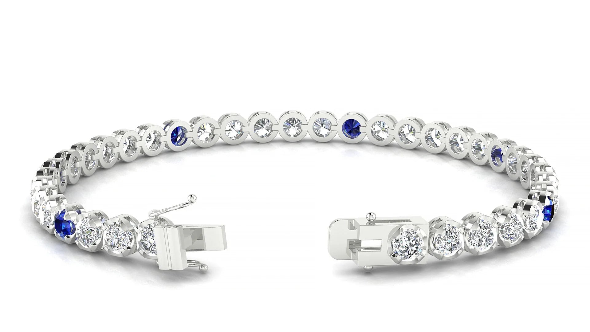 Bengal 1-5 | 18k White Gold 3.4 mm Round Natural Sapphire & Diamond Tennis Bracelet