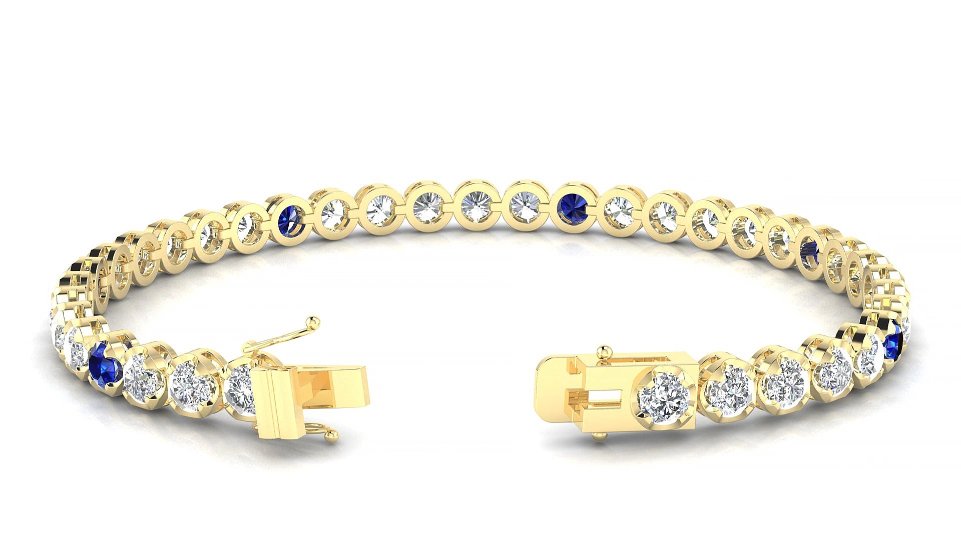 Bengal 1-5 | 18k Yellow Gold 3.4 mm Round Natural Sapphire & Diamond 15 cm Tennis Bracelet