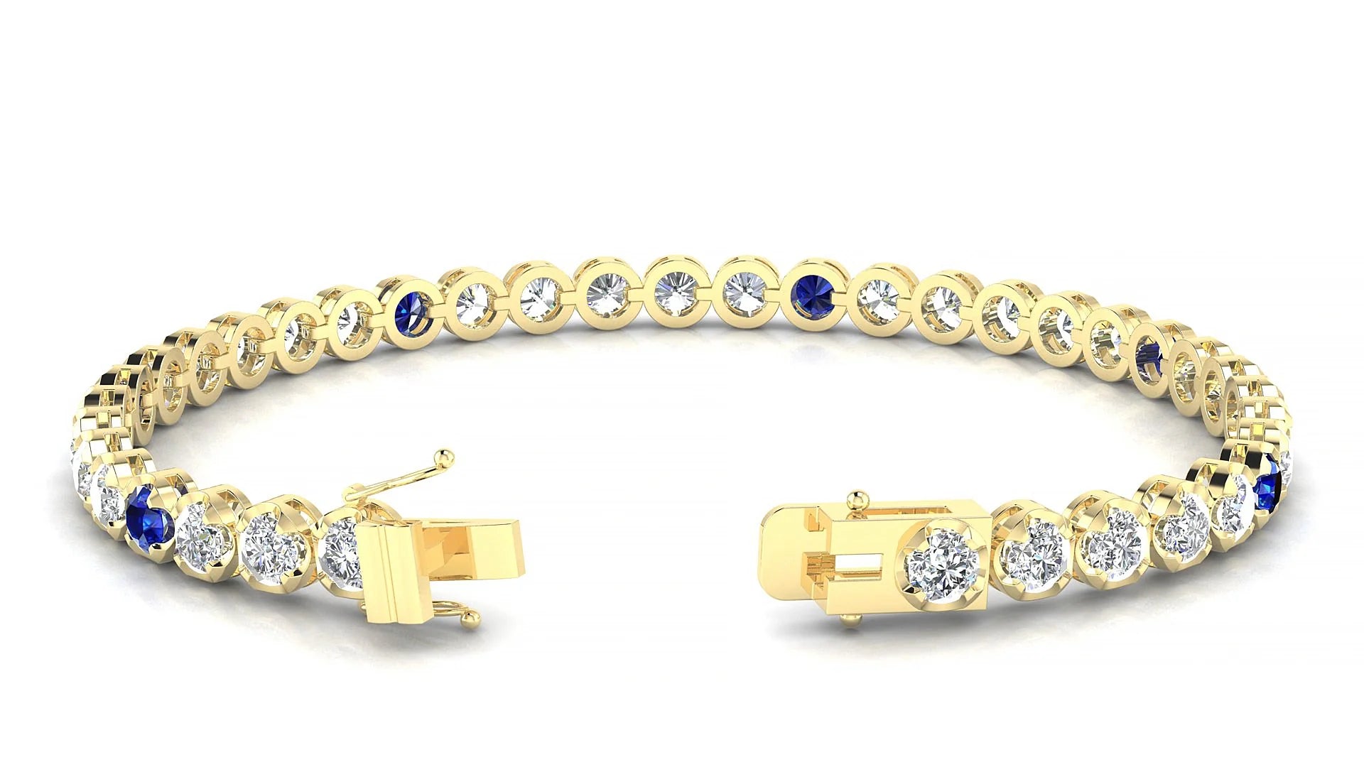Bengal 1-5 | 18k Yellow Gold 3.4 mm Round Natural Sapphire & Diamond Tennis Bracelet