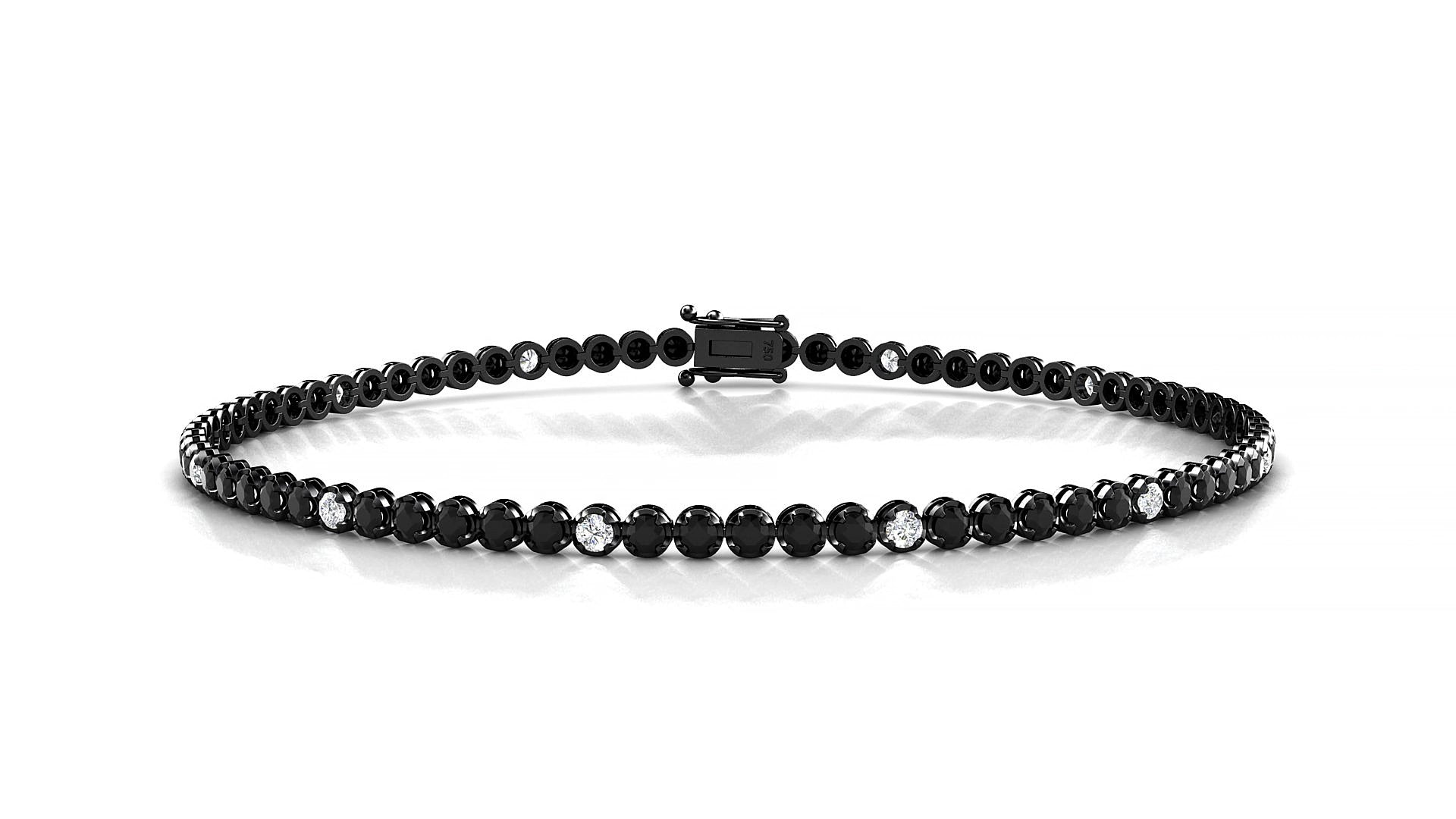 Bengal 5-1 | 18k Black Gold 1.7 mm Round Natural Black Diamond & Diamond 19 cm Tennis Bracelet