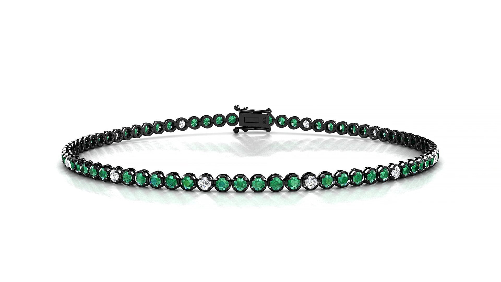 Bengal 5-1 | 18k Black Gold 1.7 mm Round Natural Emerald & Diamond 15 cm Tennis Bracelet