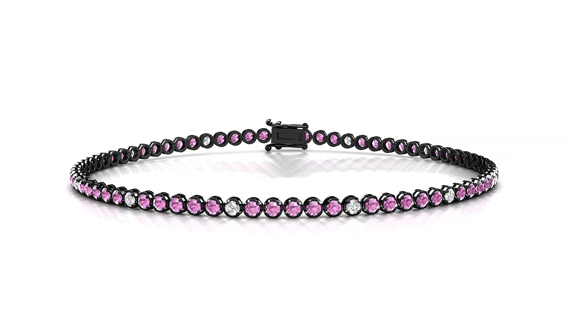 Bengal 5-1 | 18k Black Gold 1.7 mm Round Natural Pink Sapphire & Diamond 15 cm Tennis Bracelet
