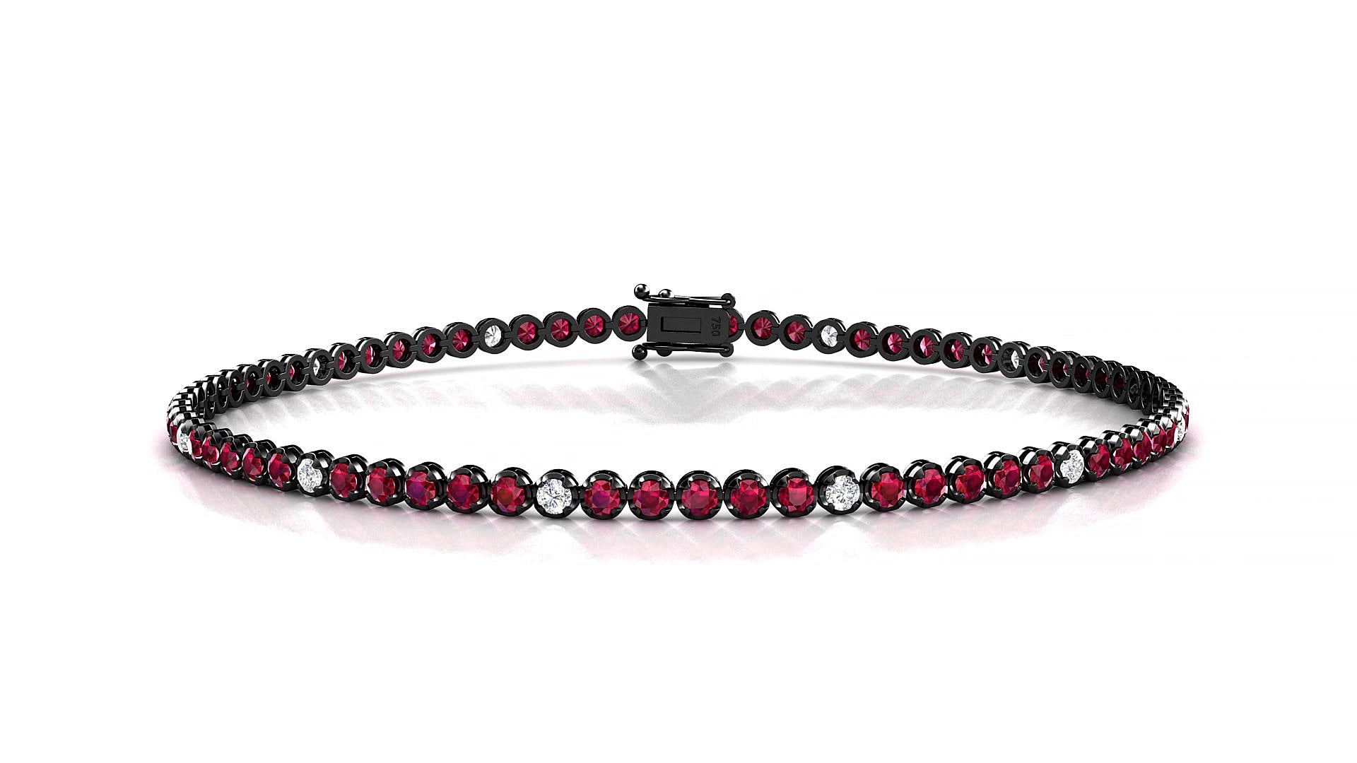 Bengal 5-1 | 18k Black Gold 1.7 mm Round Natural Ruby & Diamond 15 cm Tennis Bracelet