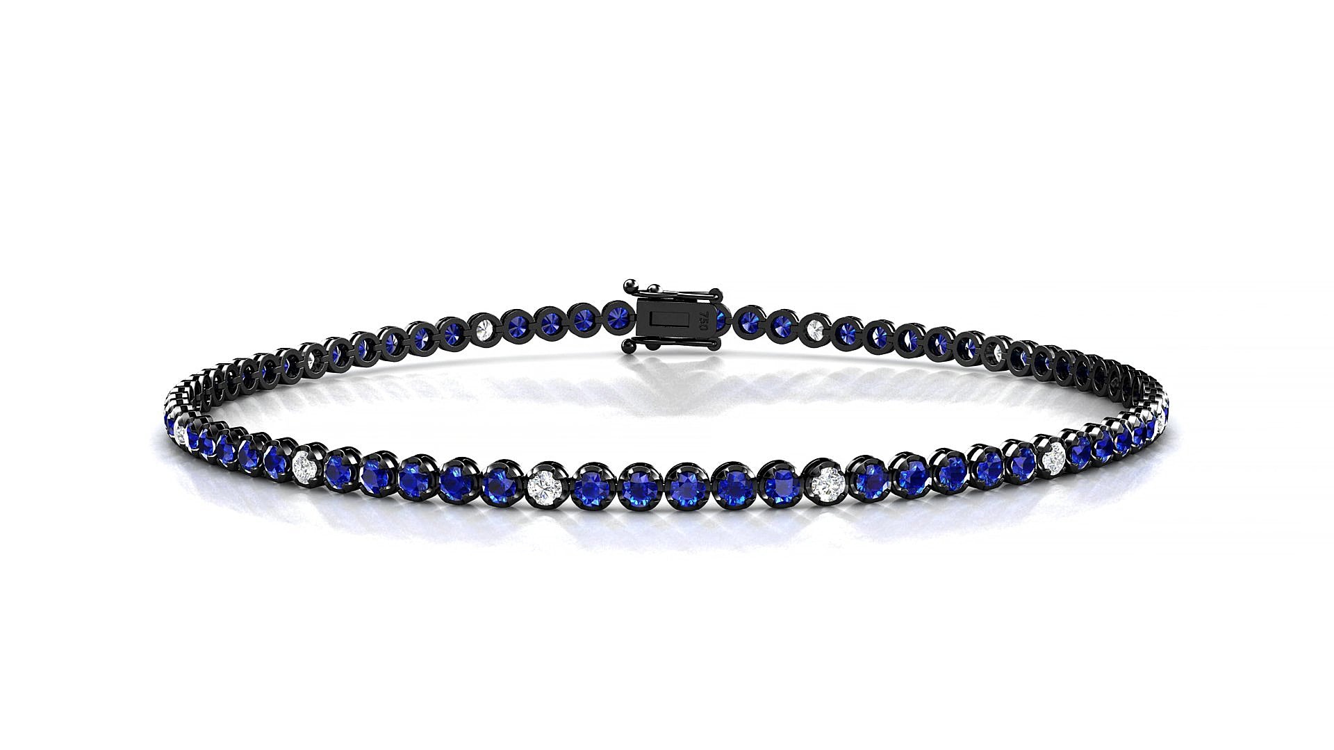Bengal 5-1 | 18k Black Gold 1.7 mm Round Natural Sapphire & Diamond 19 cm Tennis Bracelet