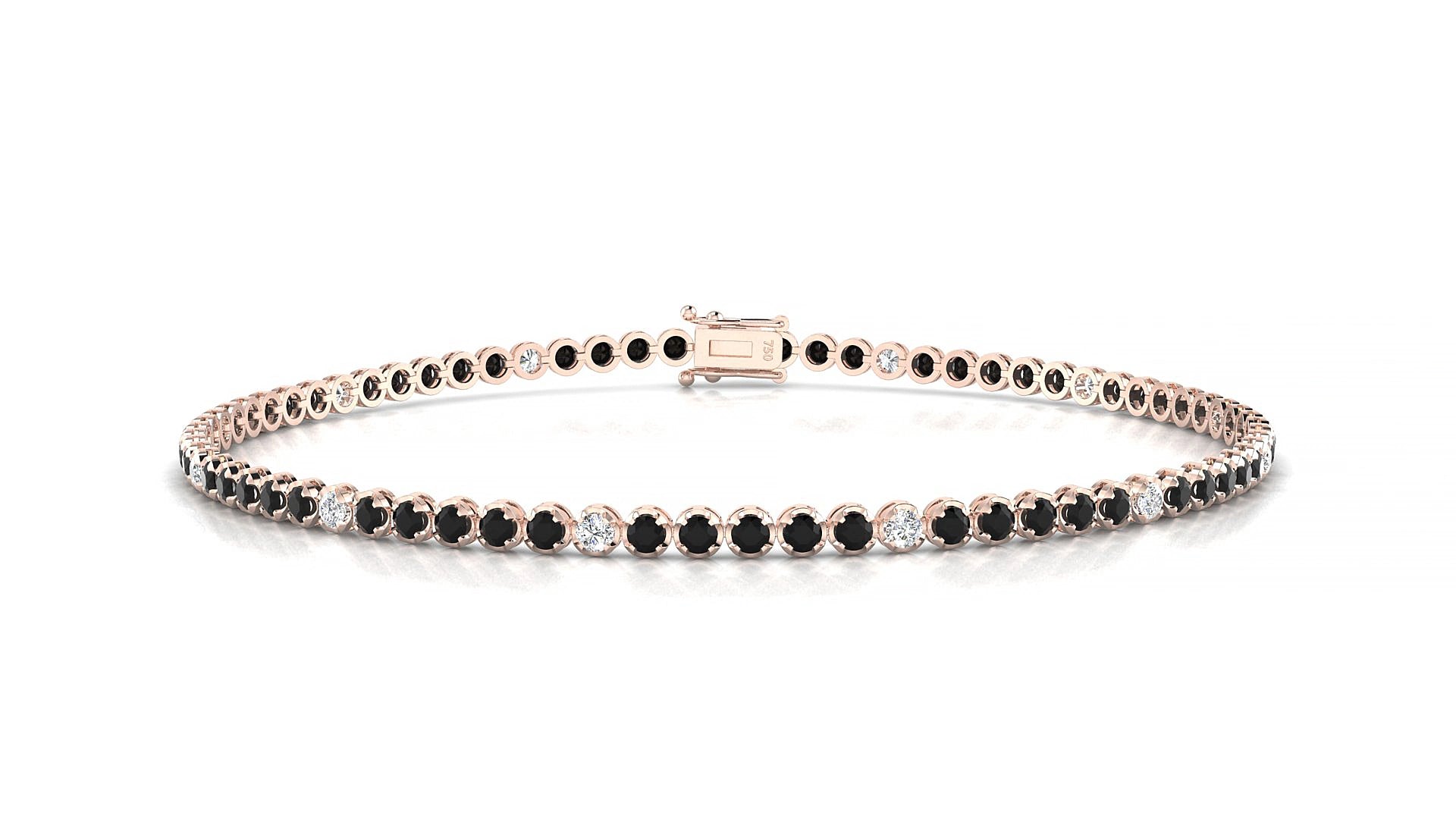Bengal 5-1 | 18k Rose Gold 1.7 mm Round Natural Black Diamond & Diamond 16 cm Tennis Bracelet
