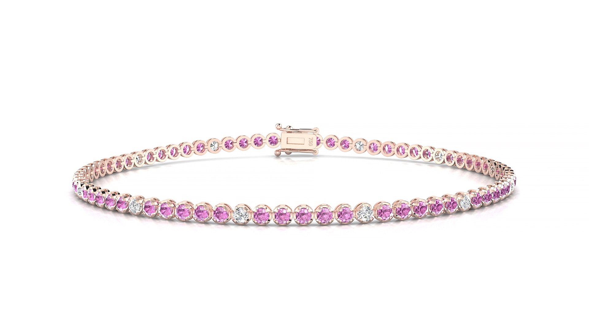Bengal 5-1 | 18k Rose Gold 1.7 mm Round Natural Pink Sapphire & Diamond 15 cm Tennis Bracelet