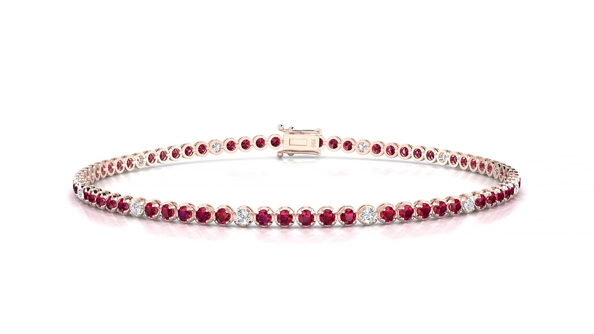 Bengal 5-1 | 18k Rose Gold 1.7 mm Round Natural Ruby & Diamond 20 cm Tennis Bracelet