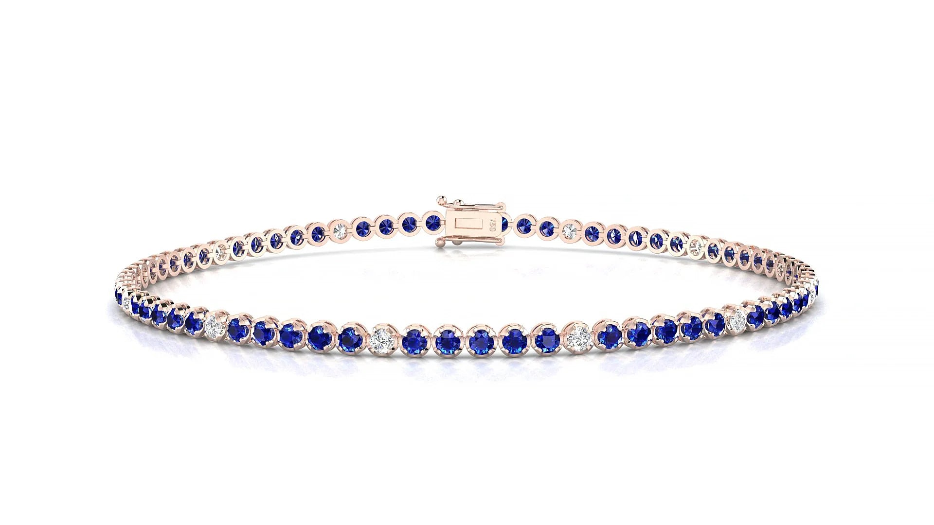 Bengal 5-1 | 18k Rose Gold 1.7 mm Round Natural Sapphire & Diamond Tennis Bracelet