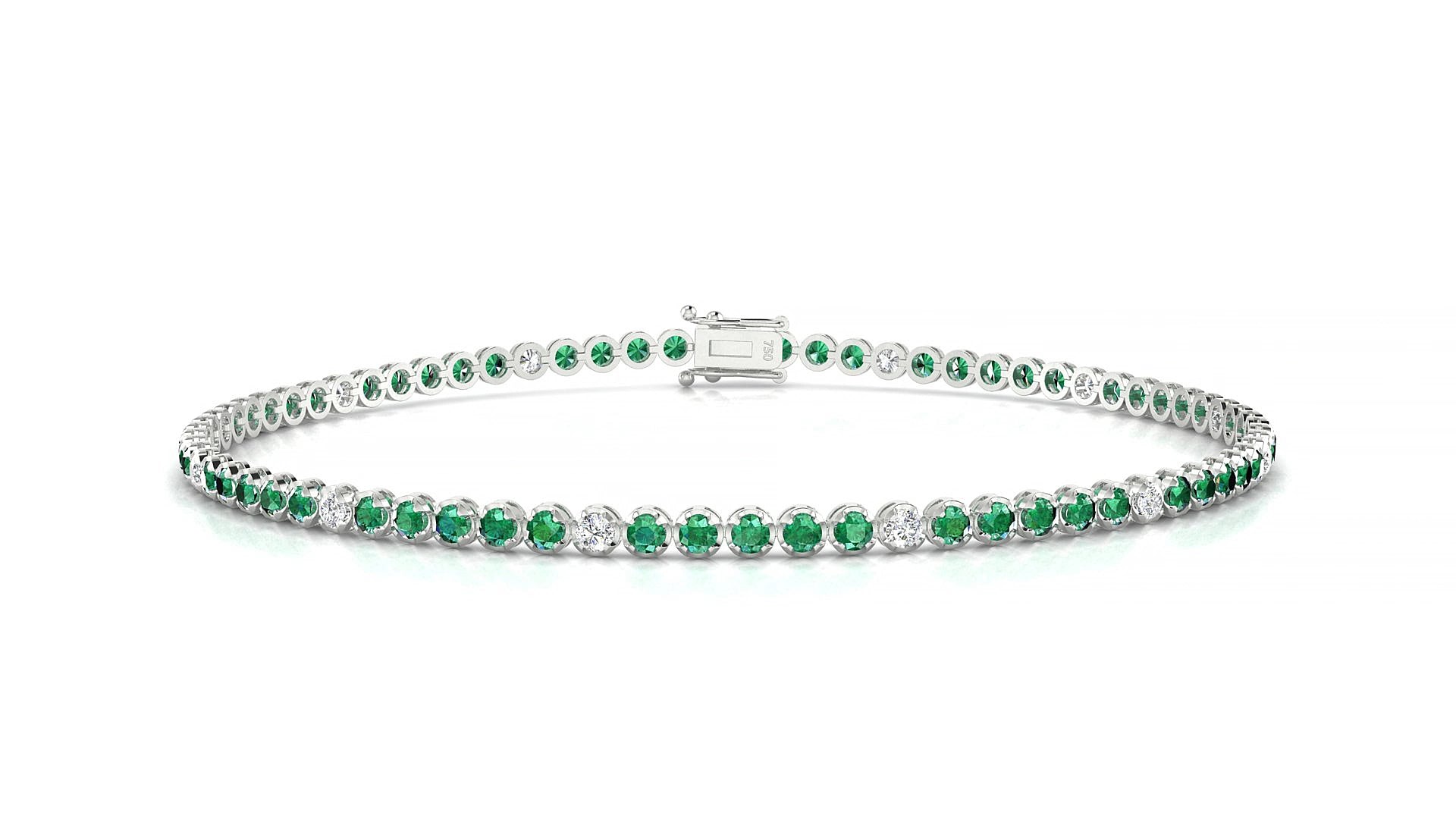 Bengal 5-1 | 18k White Gold 1.7 mm Round Natural Emerald & Diamond 15 cm Tennis Bracelet