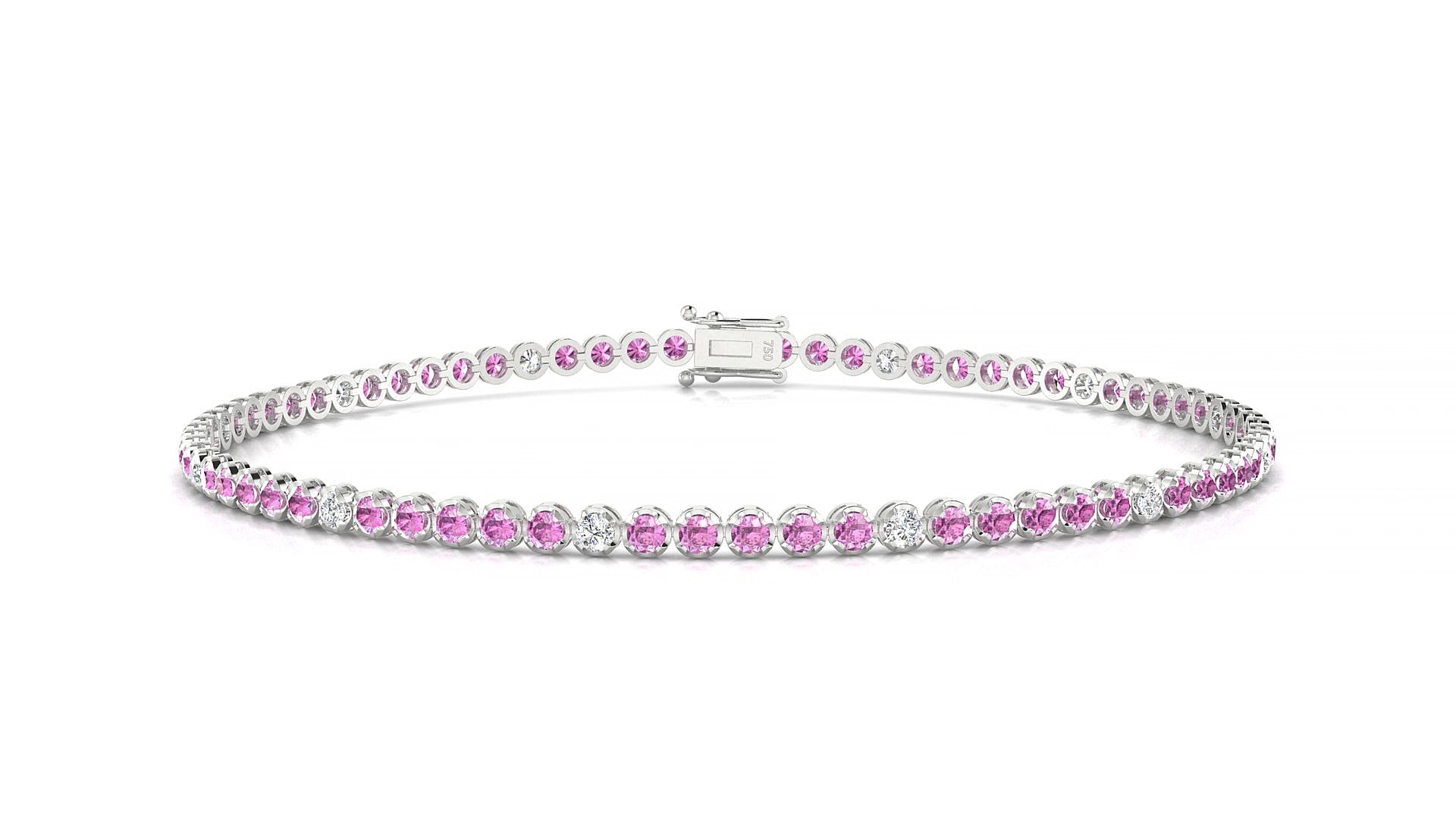 Bengal 5-1 | 18k White Gold 1.7 mm Round Natural Pink Sapphire & Diamond 16 cm Tennis Bracelet