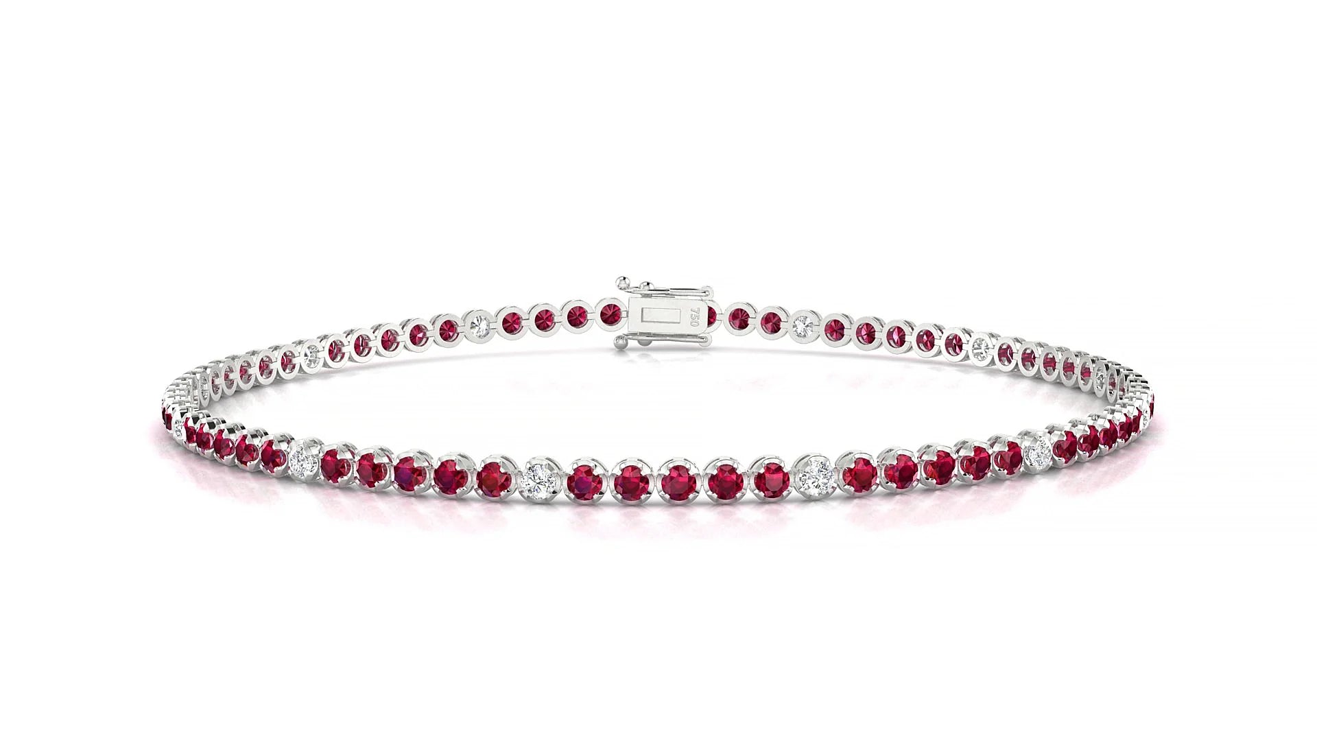Bengal 5-1 | 18k White Gold 1.7 mm Round Natural Ruby & Diamond Tennis Bracelet