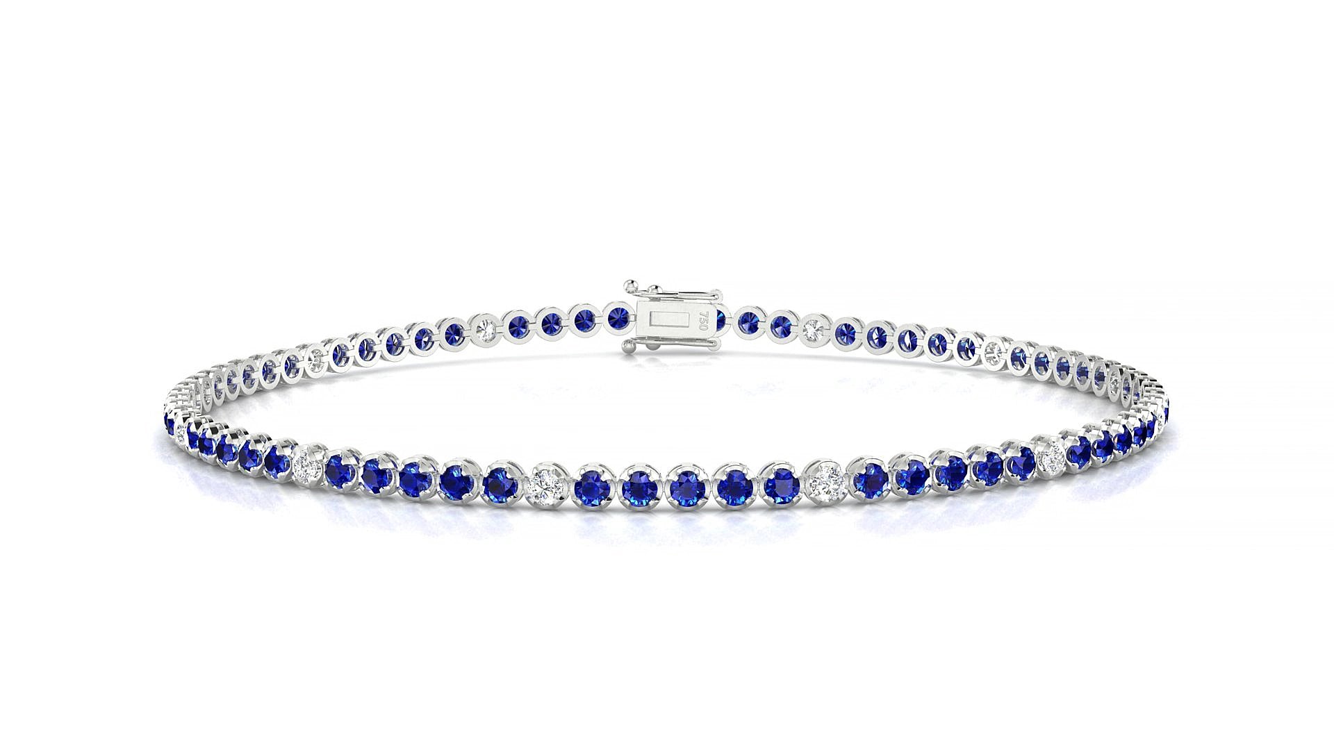 Bengal 5-1 | 18k White Gold 1.7 mm Round Natural Sapphire & Diamond 15 cm Tennis Bracelet