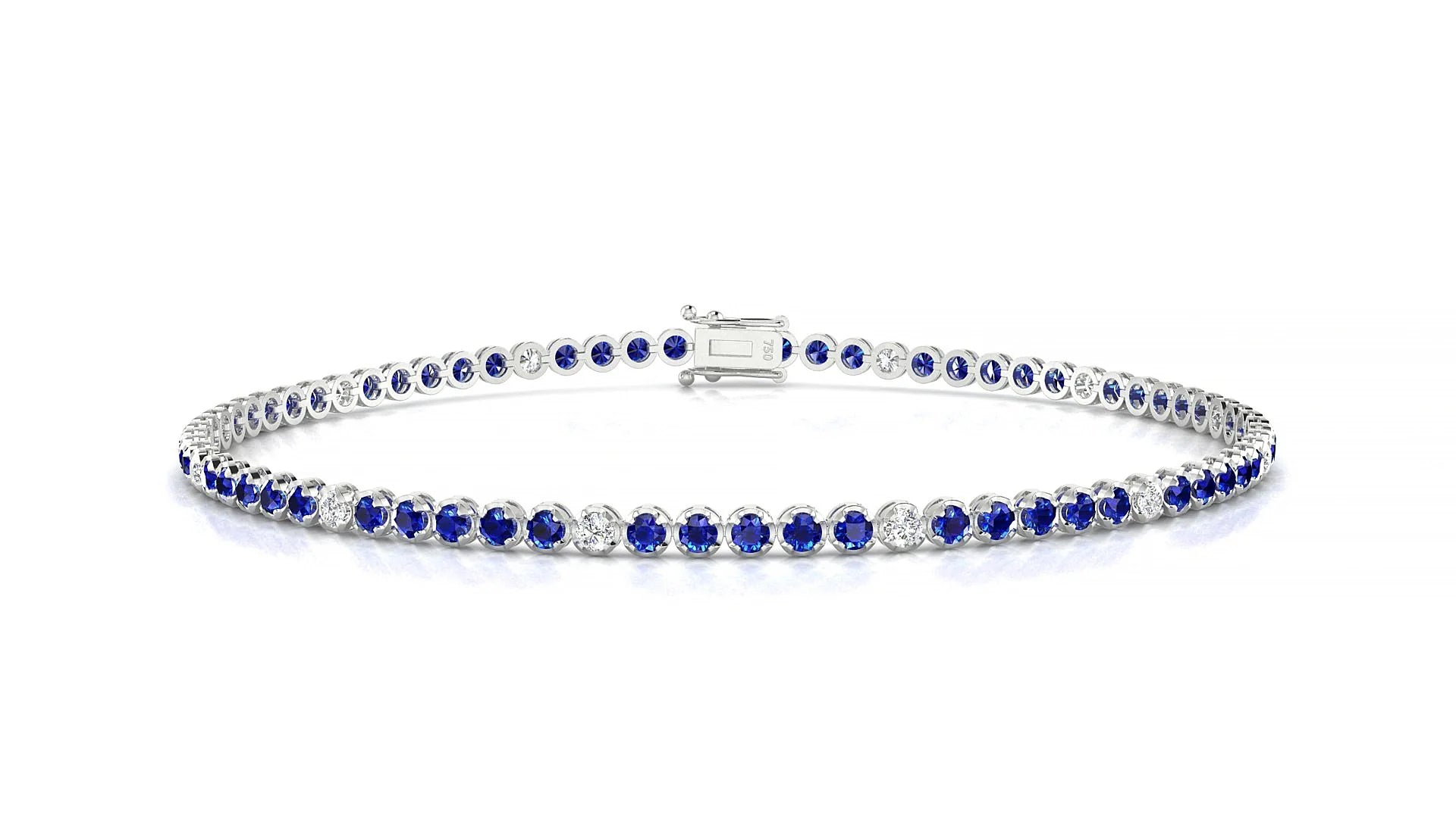 Bengal 5-1 | 18k White Gold 1.7 mm Round Natural Sapphire & Diamond Tennis Bracelet