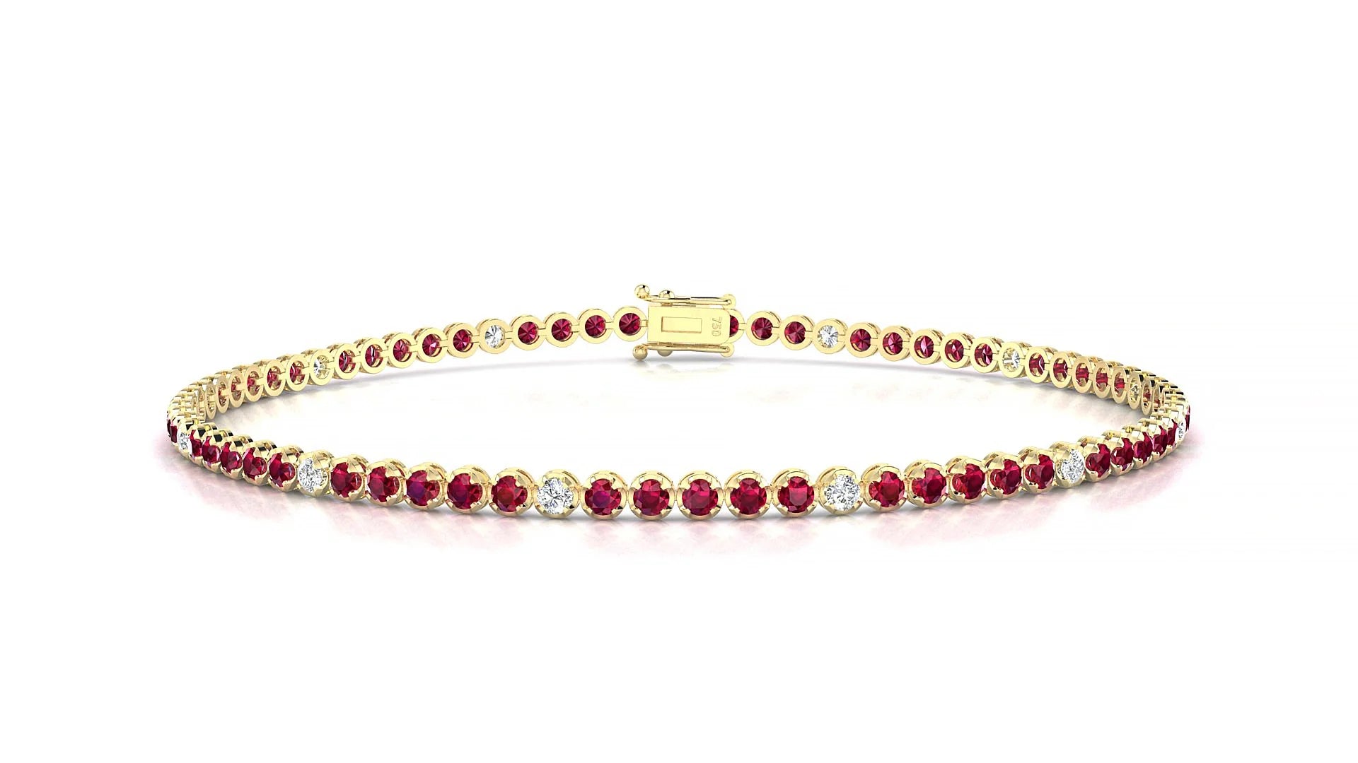Bengal 5-1 | 18k Yellow Gold 1.7 mm Round Natural Ruby & Diamond Tennis Bracelet