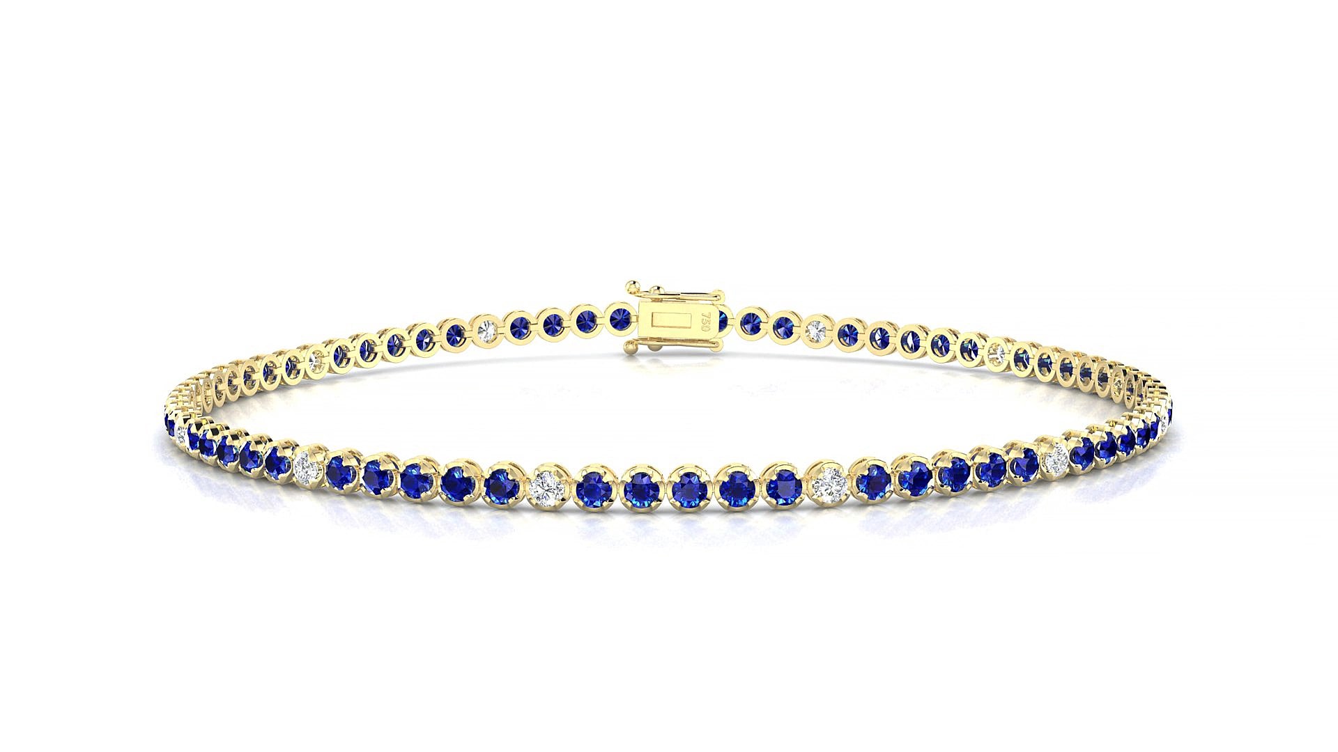 Bengal 5-1 | 18k Yellow Gold 1.7 mm Round Natural Sapphire & Diamond 15 cm Tennis Bracelet
