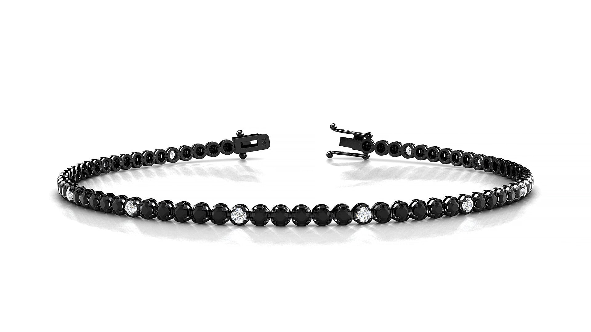 Bengal 5-1 | 18k Black Gold 1.7 mm Round Natural Black Diamond & Diamond 17 cm Tennis Bracelet