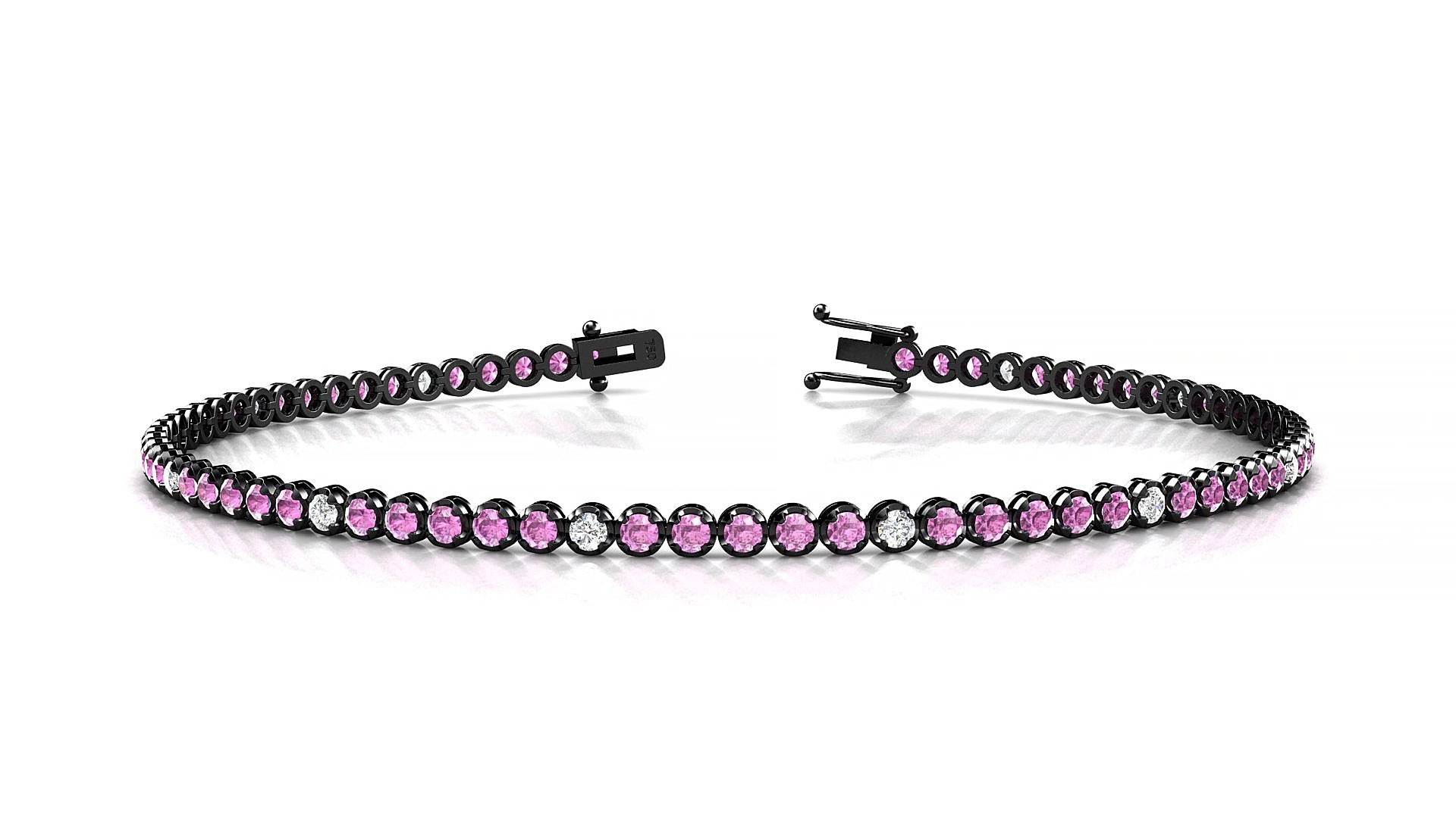 Bengal 5-1 | 18k Black Gold 1.7 mm Round Natural Pink Sapphire & Diamond 19 cm Tennis Bracelet