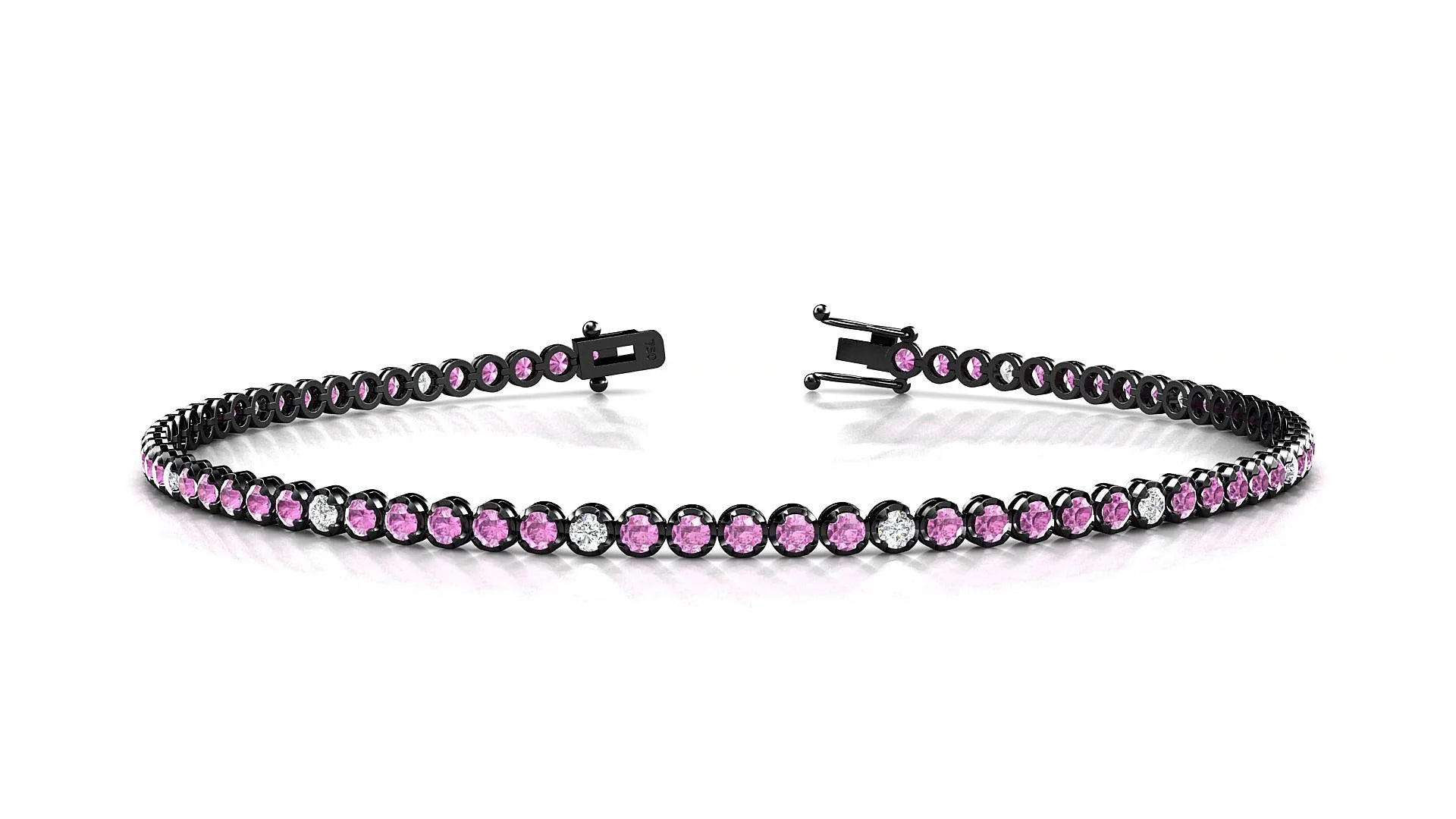 Bengal 5-1 | 18k Black Gold 1.7 mm Round Natural Pink Sapphire & Diamond Tennis Bracelet