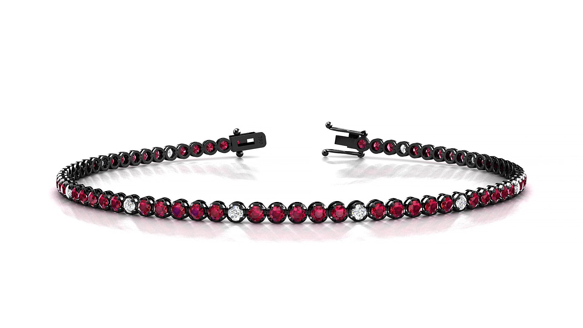 Bengal 5-1 | 18k Black Gold 1.7 mm Round Natural Ruby & Diamond 15 cm Tennis Bracelet