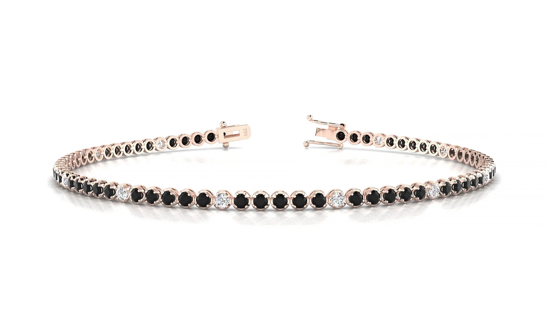Bengal 5-1 | 18k Rose Gold 1.7 mm Round Natural Black Diamond & Diamond Tennis Bracelet